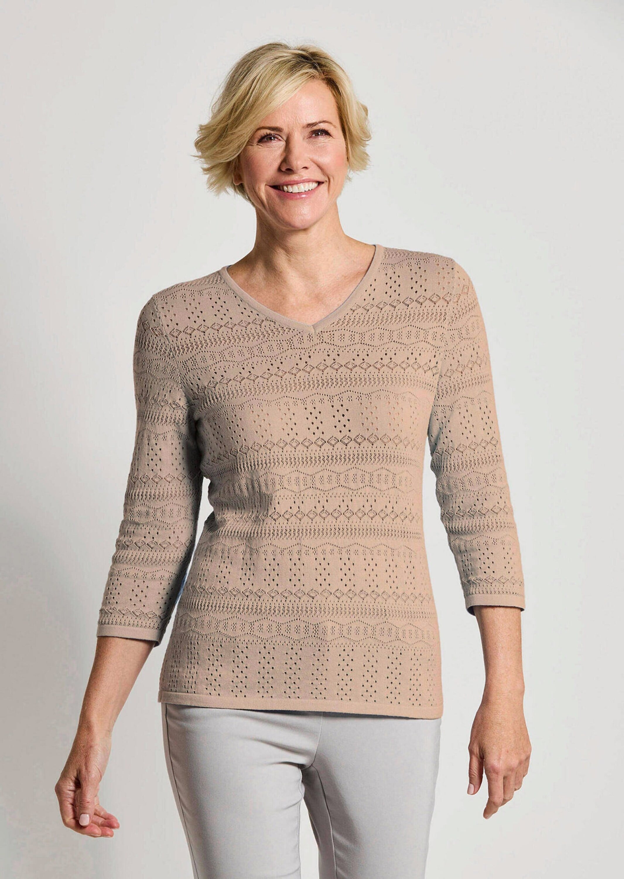 GOLDNER Rundhalspullover »Sommerpullover mit V-Ausschnitt« angenehmer Tragekomfort