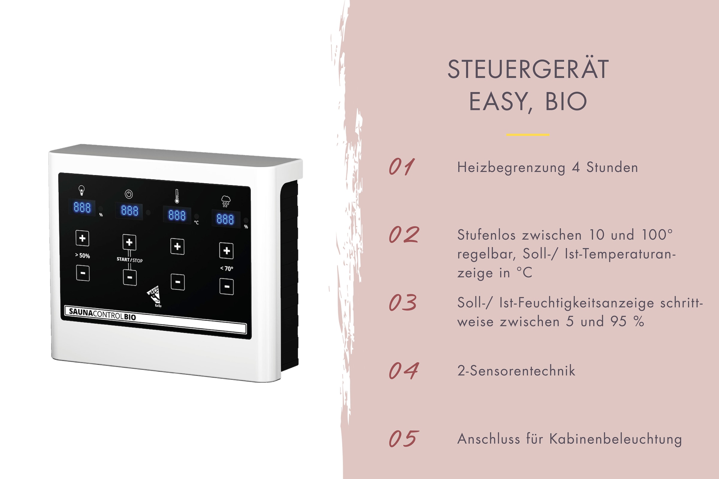 Karibu Saunahaus »Maiko 2A« Set,  Ofen 9 kW Bio externe Strg easy