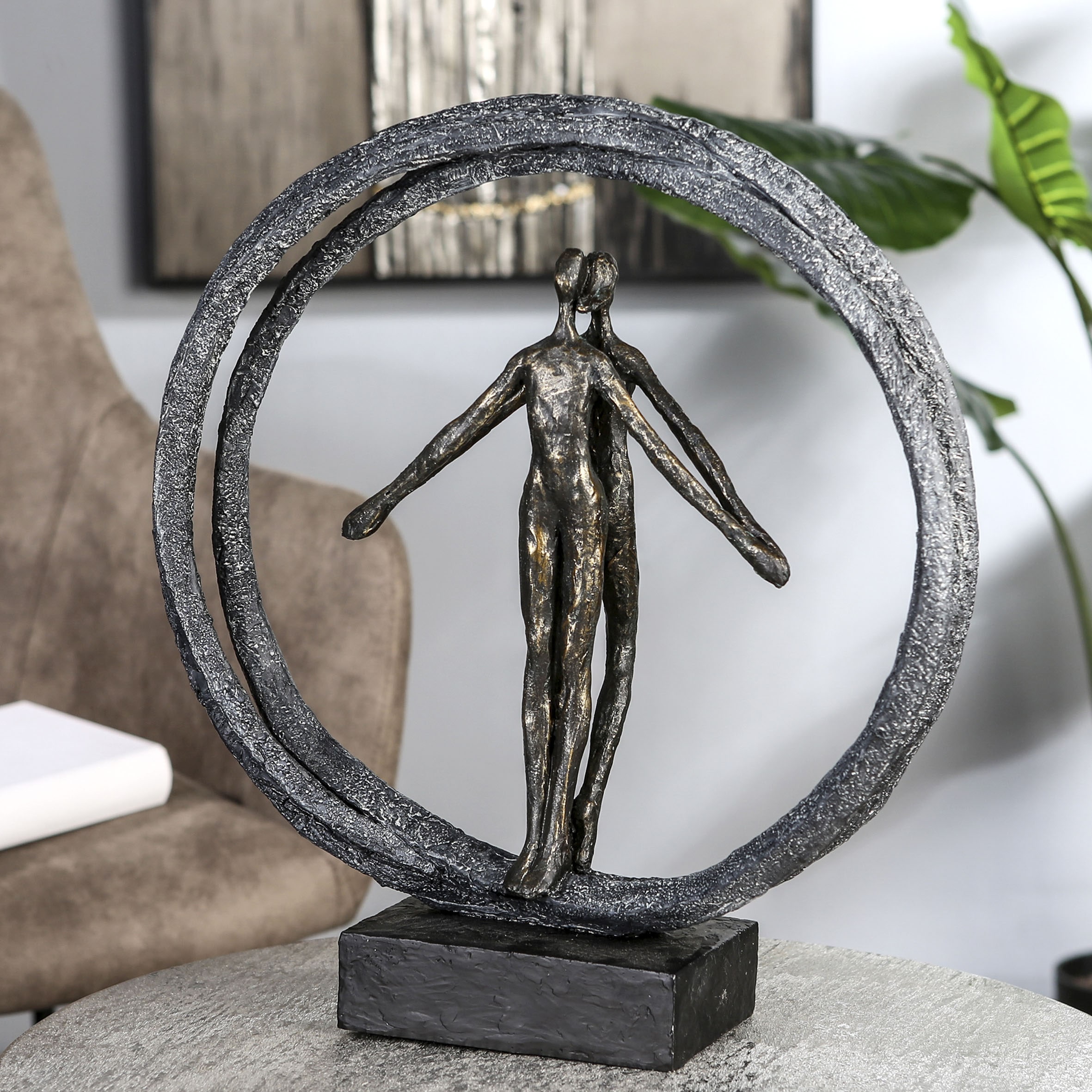 Dekofigur »Skulptur Paar im Ring, bronzefarben/schwarz«, bronzefarben/grau/schwarz,...