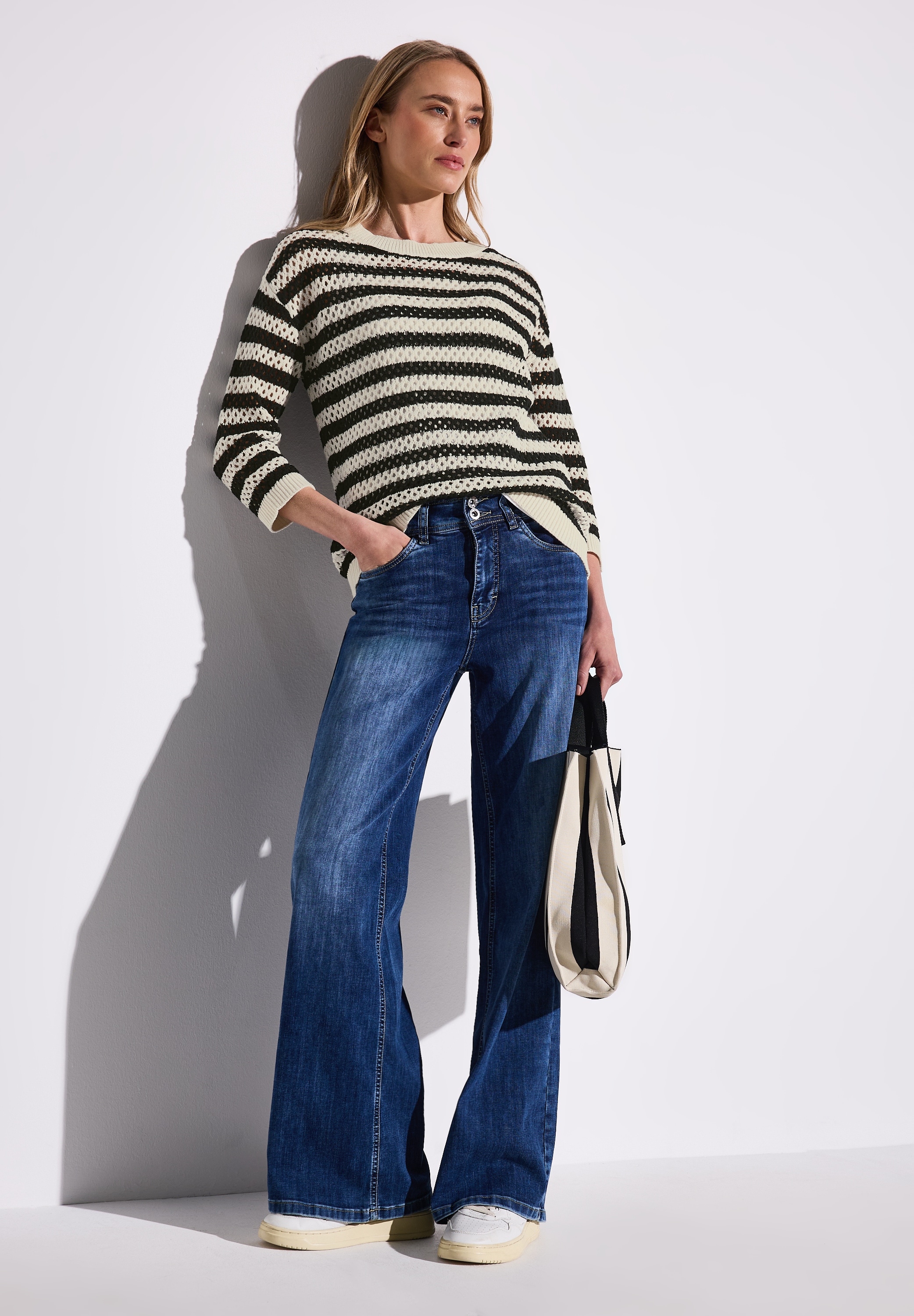 STREET ONE 3/4 Arm-Pullover, mit Streifen und Lochmuster