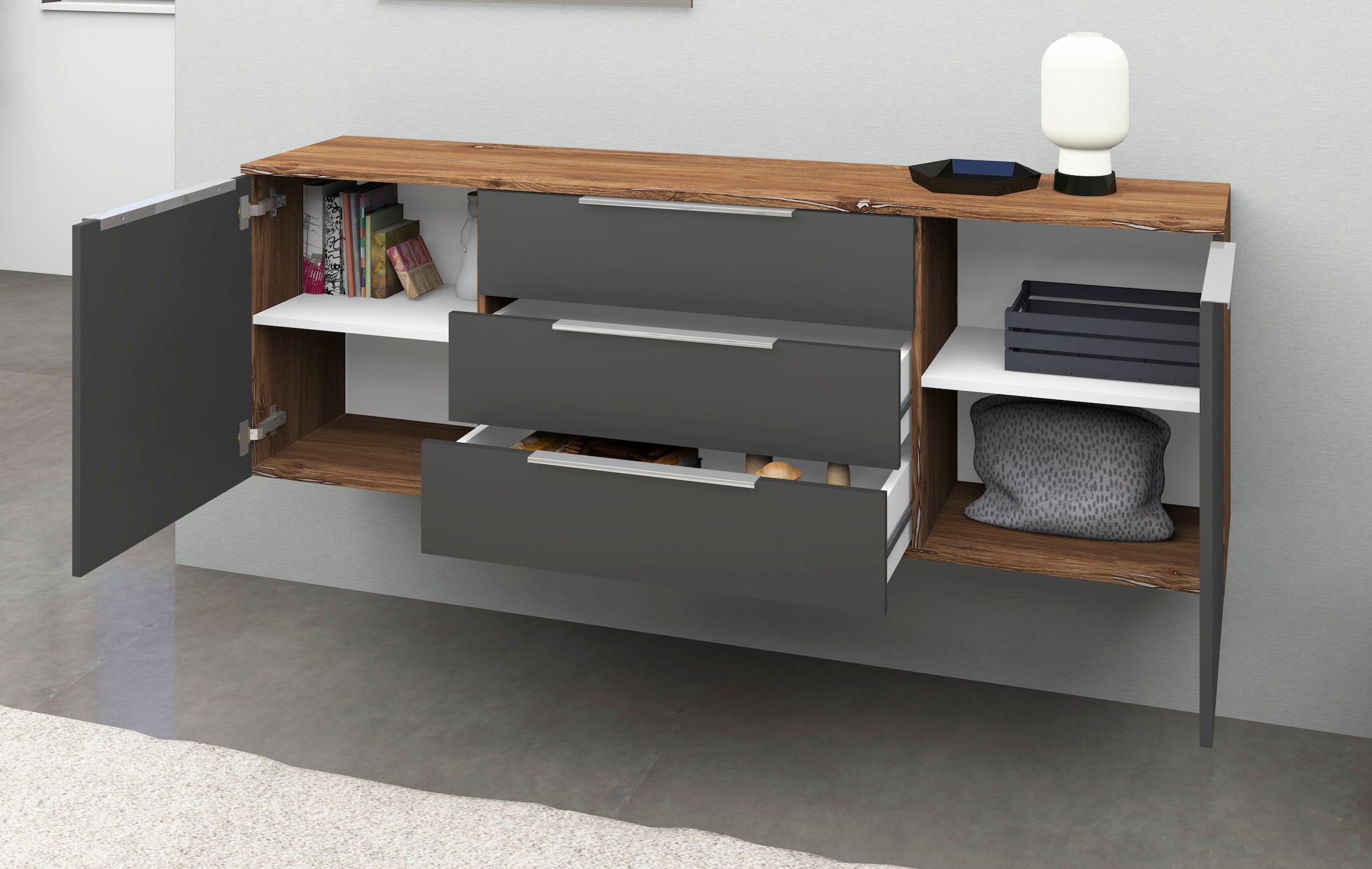 borchardt Möbel Sideboard »Oliva, hängend oder stehend mit Metallgriffen« Breite 166 oder 200cm, 2 Türen 3 Schubfächer