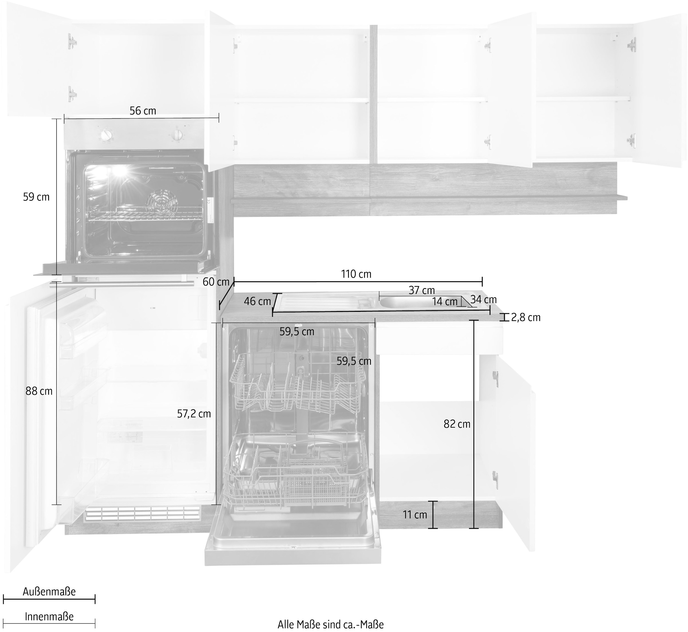 KOCHSTATION Winkelküche »KS-Virginia«, Stellbreite 230/190 cm, wahlweise mit Induktion