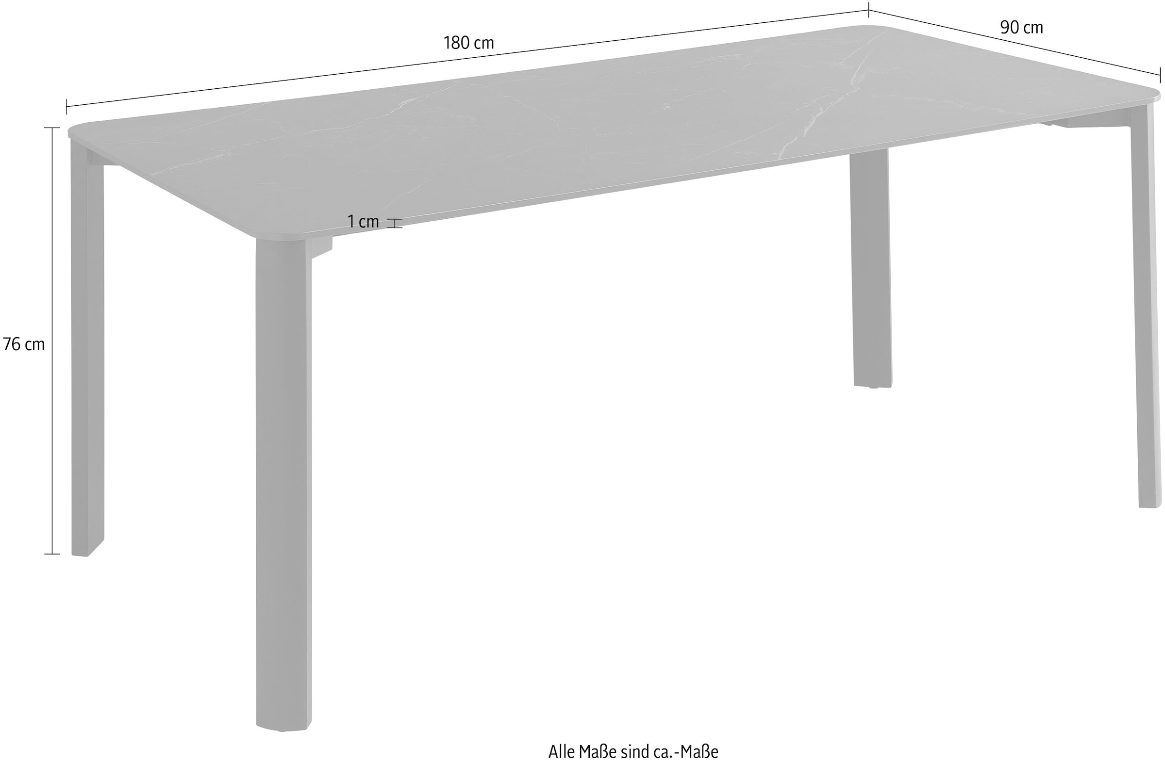 Stolkom Esstisch »Lenni Esszimmertisch Keramik, Schwarz marmoriert BxHxT 180x76x90 cm«, Keramikoberfläche schwarz marmoriert, Metallgestell schwarz matt
