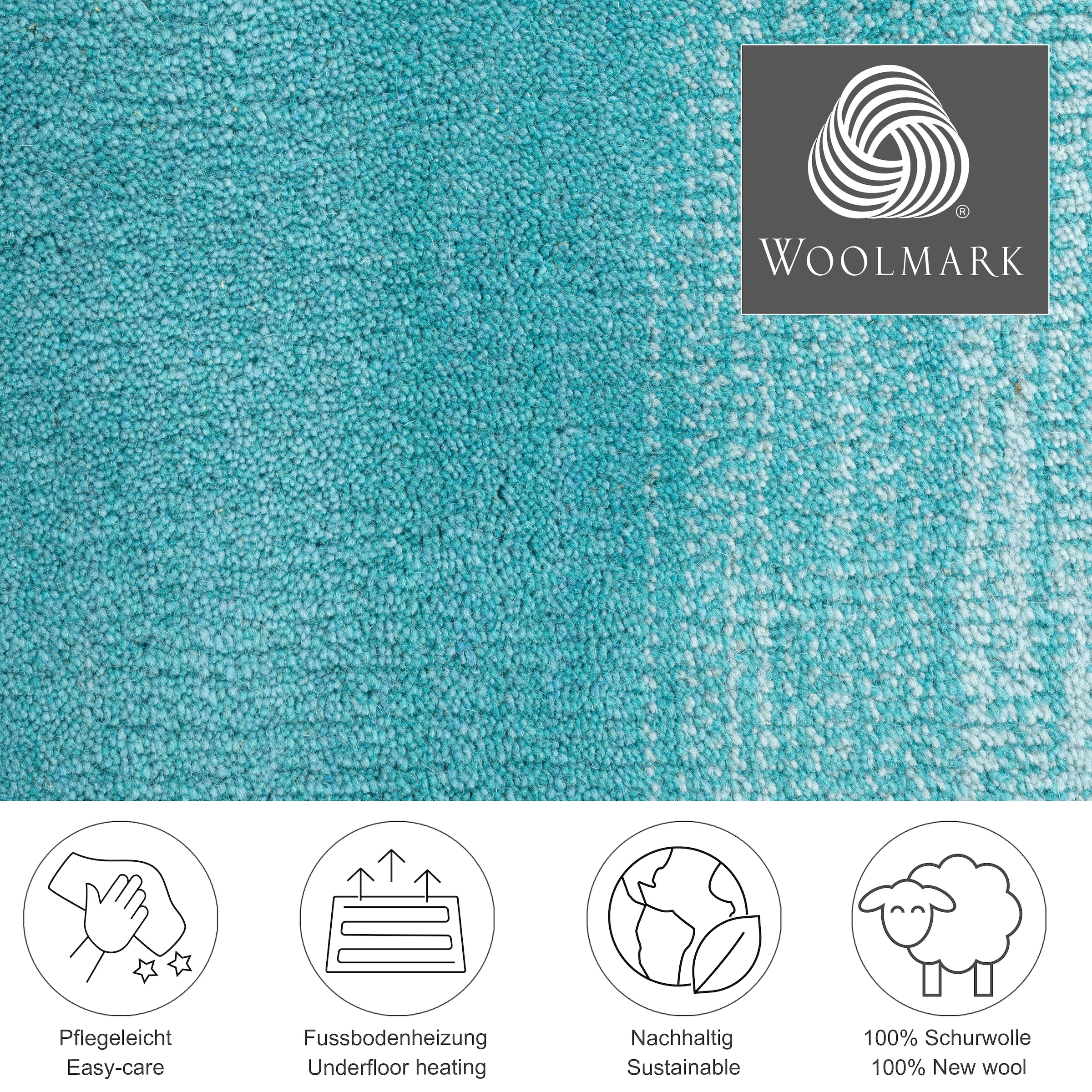 THEKO Wollteppich »Wool Comfort« rechteckig 15 mm Höhe Handweb Teppich, reine Wolle, handgewebt, brilliante Farben, Scandi