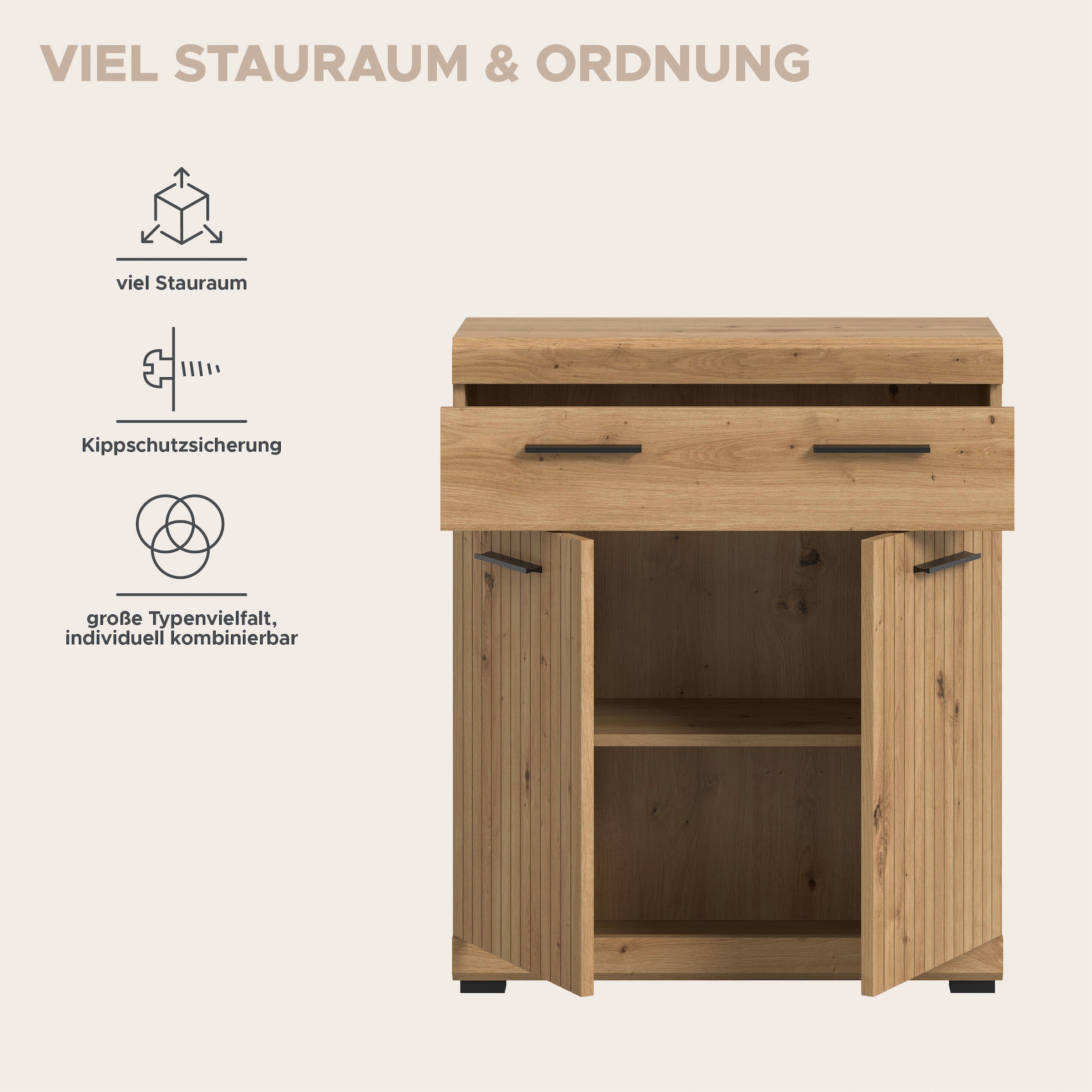 welltime Unterschrank »SIENA, Breite 74cm, 2 Tür, 1 Schubkasten, 2 Fächer, MDF-Front« TOPSELLER!,  in verschiedenen Farben erhältlich, Badmöbel, Badschrank, Kommode, Bad