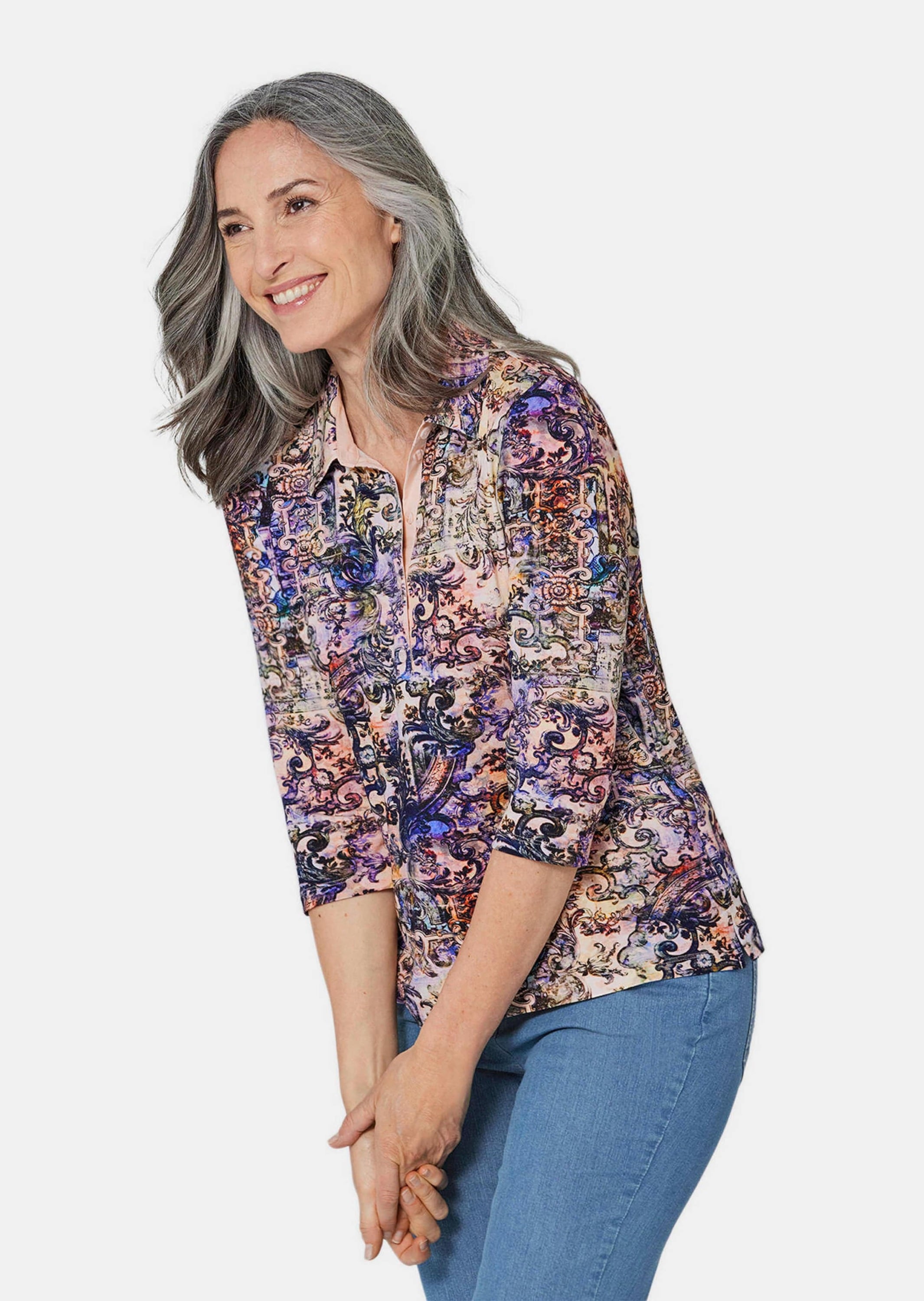 GOLDNER Print-Shirt »Poloshirt Gemustertes Poloshirt mit 3/4-Arm«