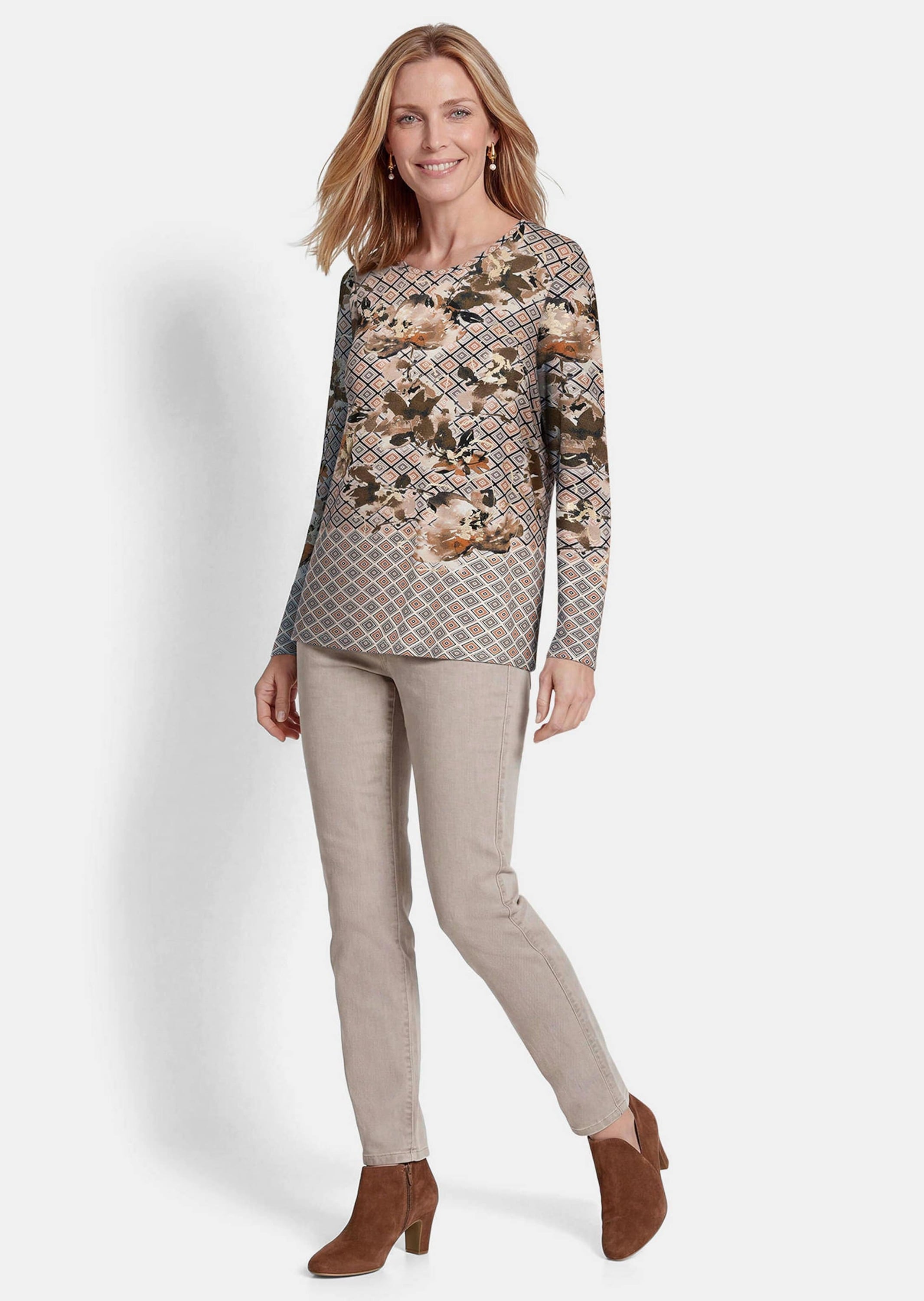 GOLDNER Print-Shirt »Jerseyshirt mit Rauten-Druck« stretchbequemer Viskosejersey