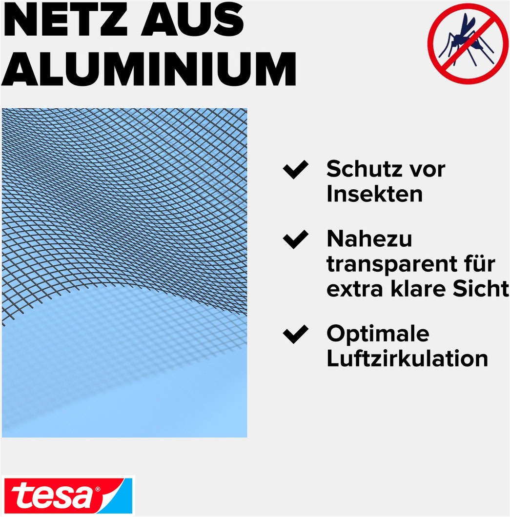 tesa Fliegengitter-Gewebe »Insect Stop Alu-Gitter Ersatzrolle für Fliegengitter - 1.2 m x 2.5 m« Packung, Nachfüllrolle, 1 Stk. tlg. Mückennetz als Ersatzgitter für Fenster & Türen