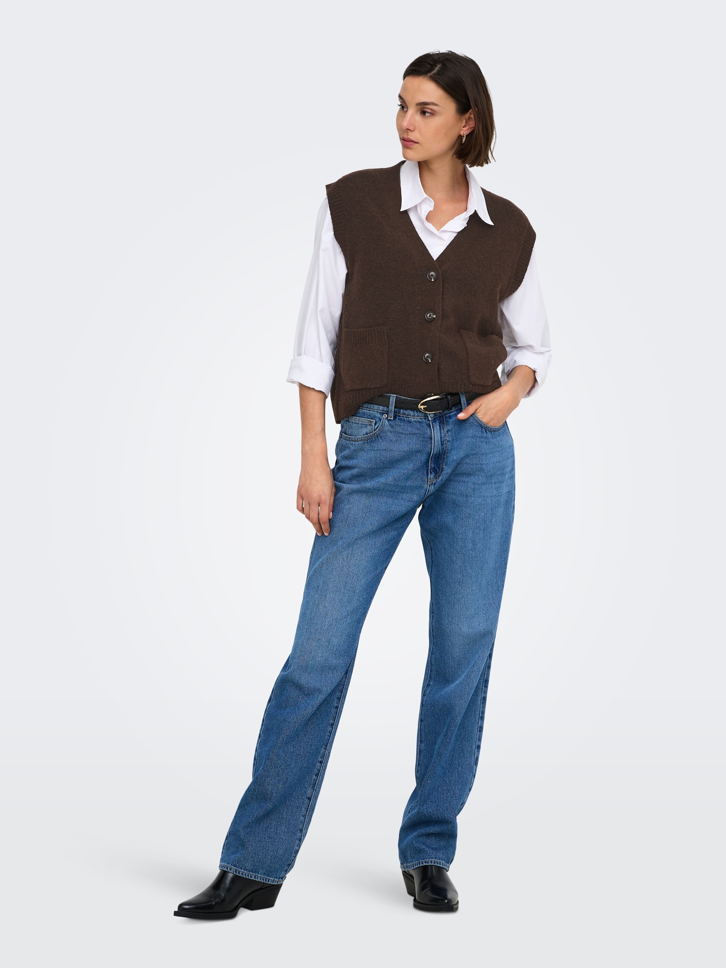 JDY »JDYSUPER S/L V-NECK VEST KNT NOOS« Materialmix