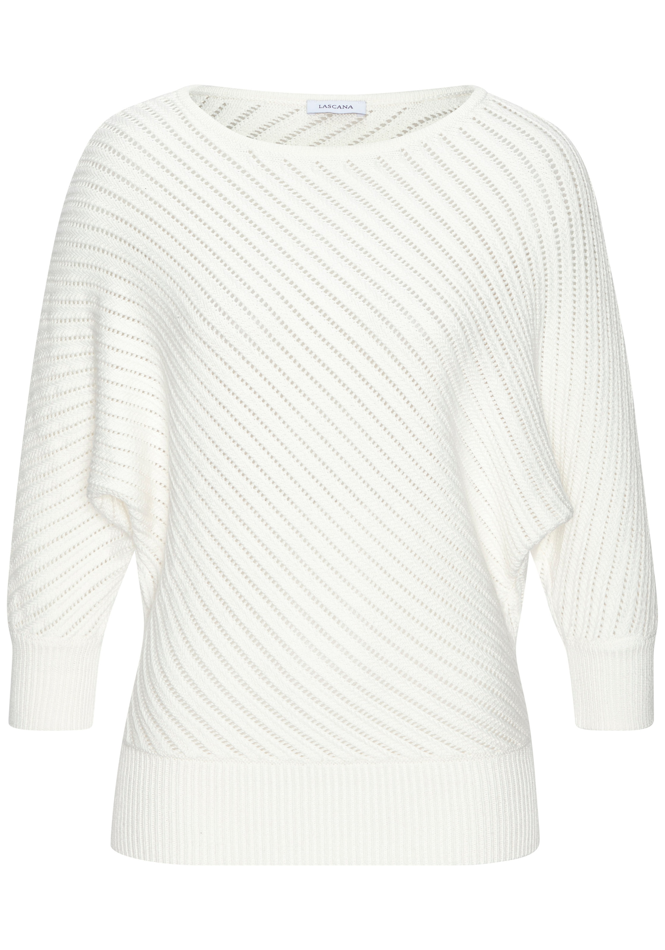 LASCANA 3/4 Arm-Pullover mit diagonalem Strickmuster