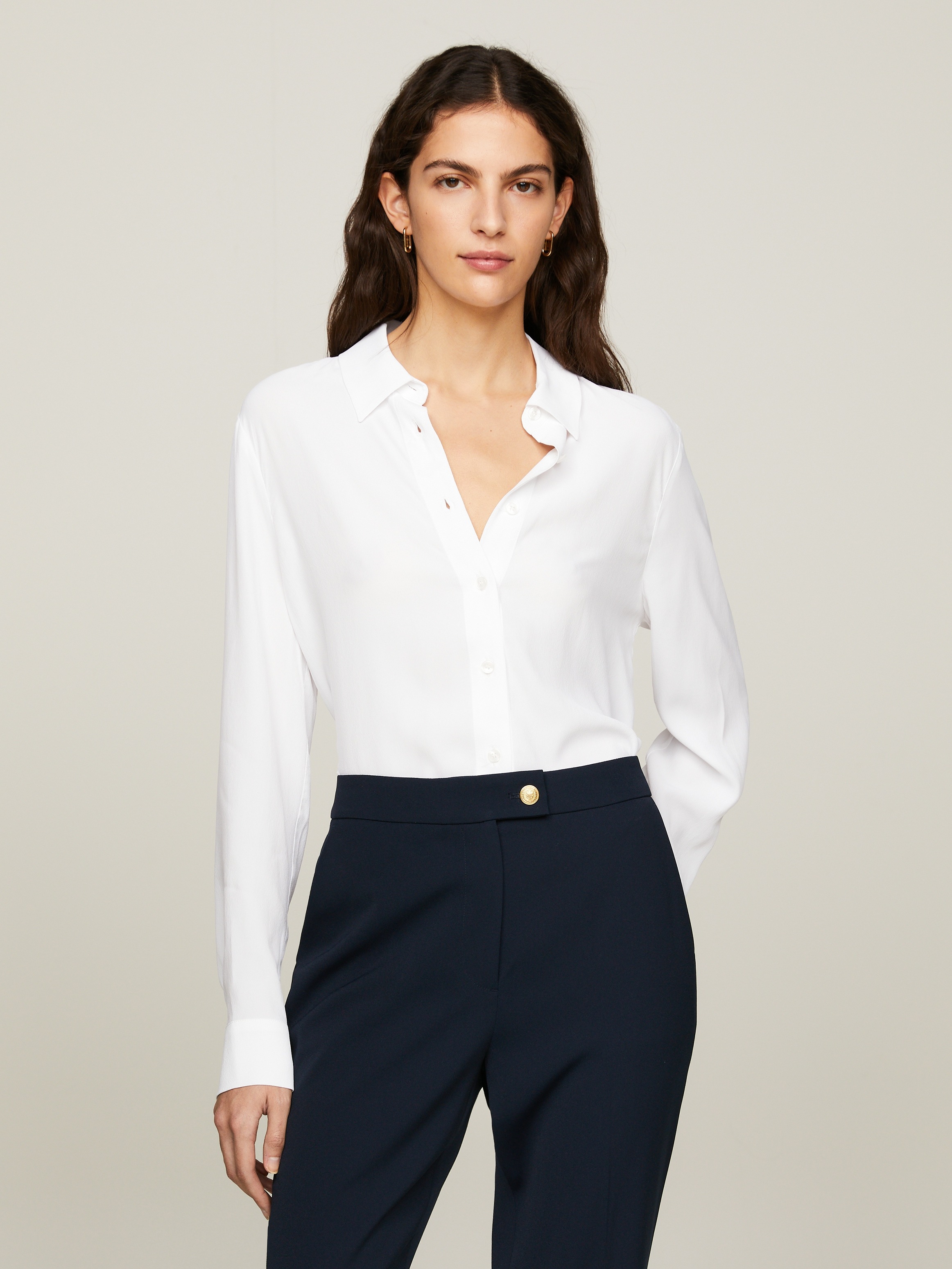 Tommy Hilfiger Hemdbluse »FLUID VIS CREPE REGULAR SHIRT LS«, mit Seitenschlitzen