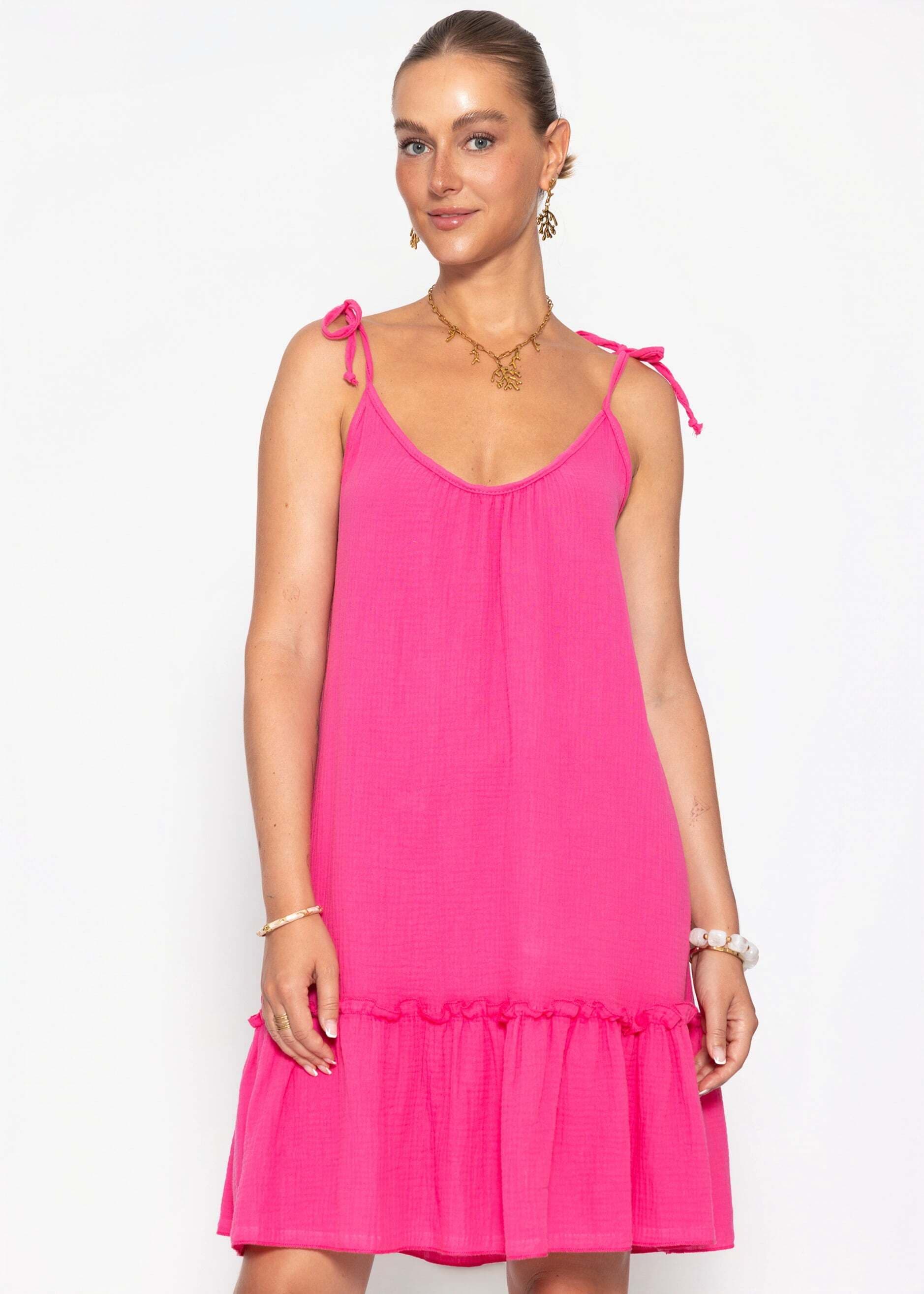 SASSYCLASSY Minikleid »Kurzes Musselin Strandkleid« Locker fallendes Minikleid mit verstellbaren Trägern und Volant