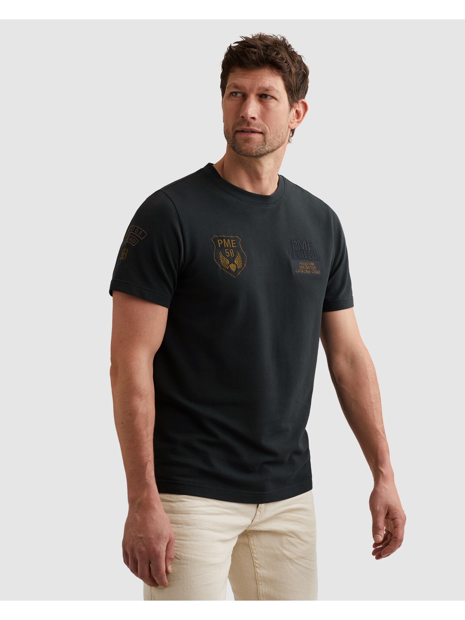 PME LEGEND T-Shirt »Short sleeve r-neck flat waffle jersey« mit Logo Prints