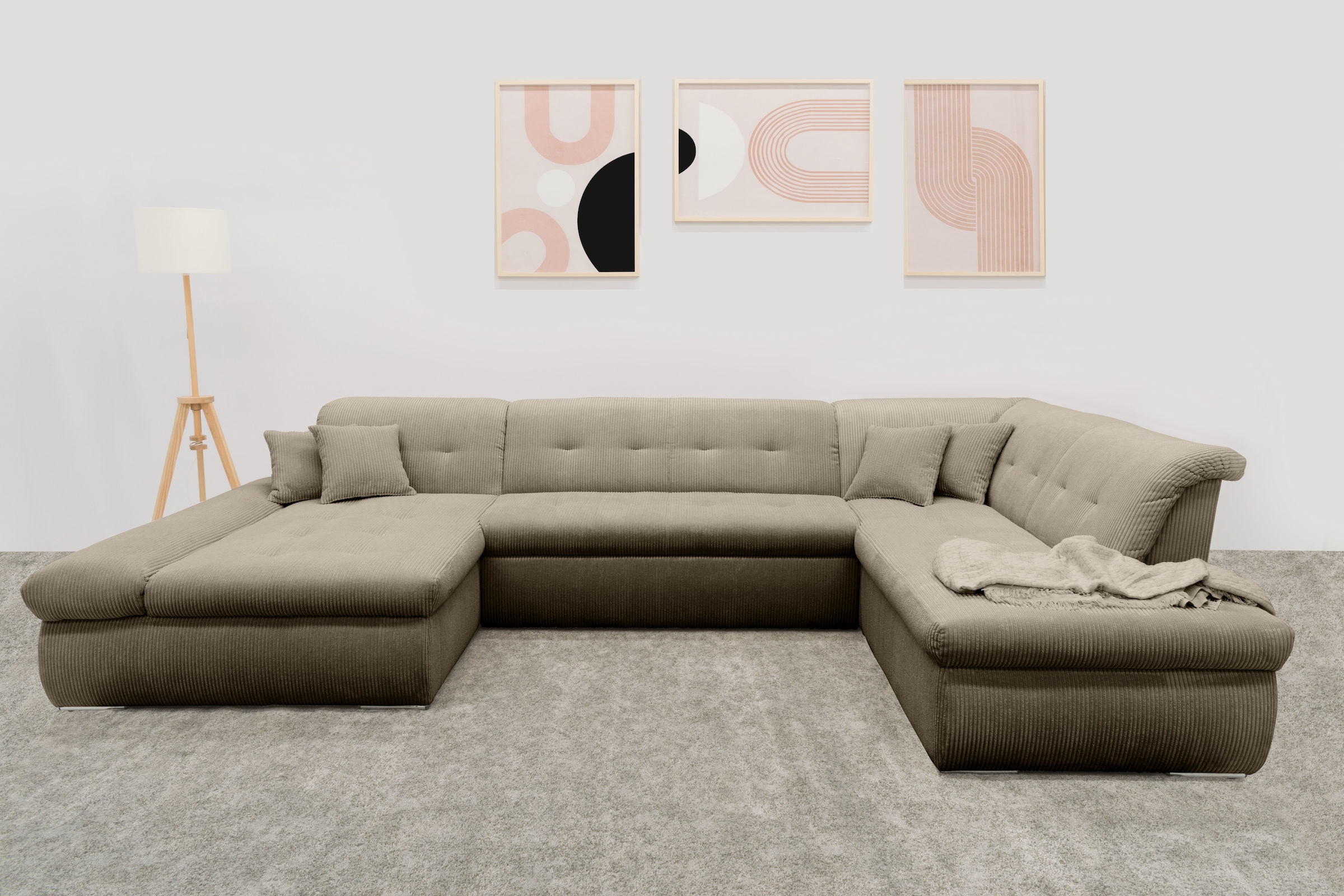 DOMO collection Wohnlandschaft »Moric U-Form auch in Cord«, im XXL-Format, wahlweise mit Bettfunktion und Armlehnenverstellung