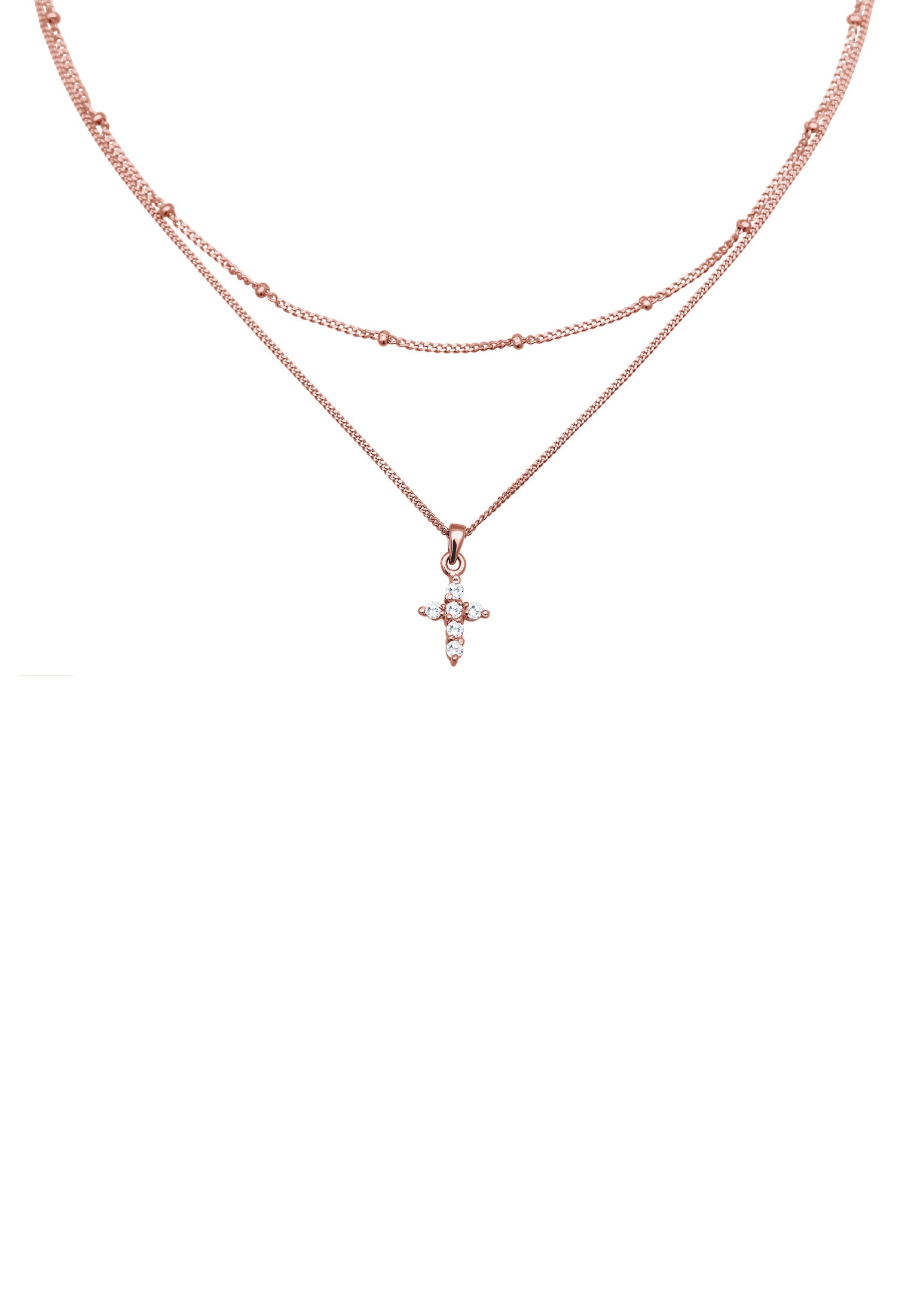 Elli Silberkette »Halskette Choker Layerkette Kreuz Zirkonia 925 Silber«