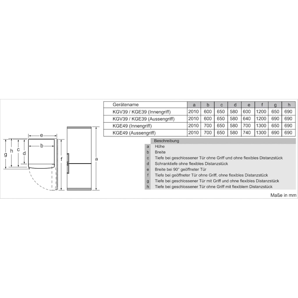 BOSCH Kühl-/Gefrierkombination, KGV39VLEA, 201 cm hoch, 60 cm breit