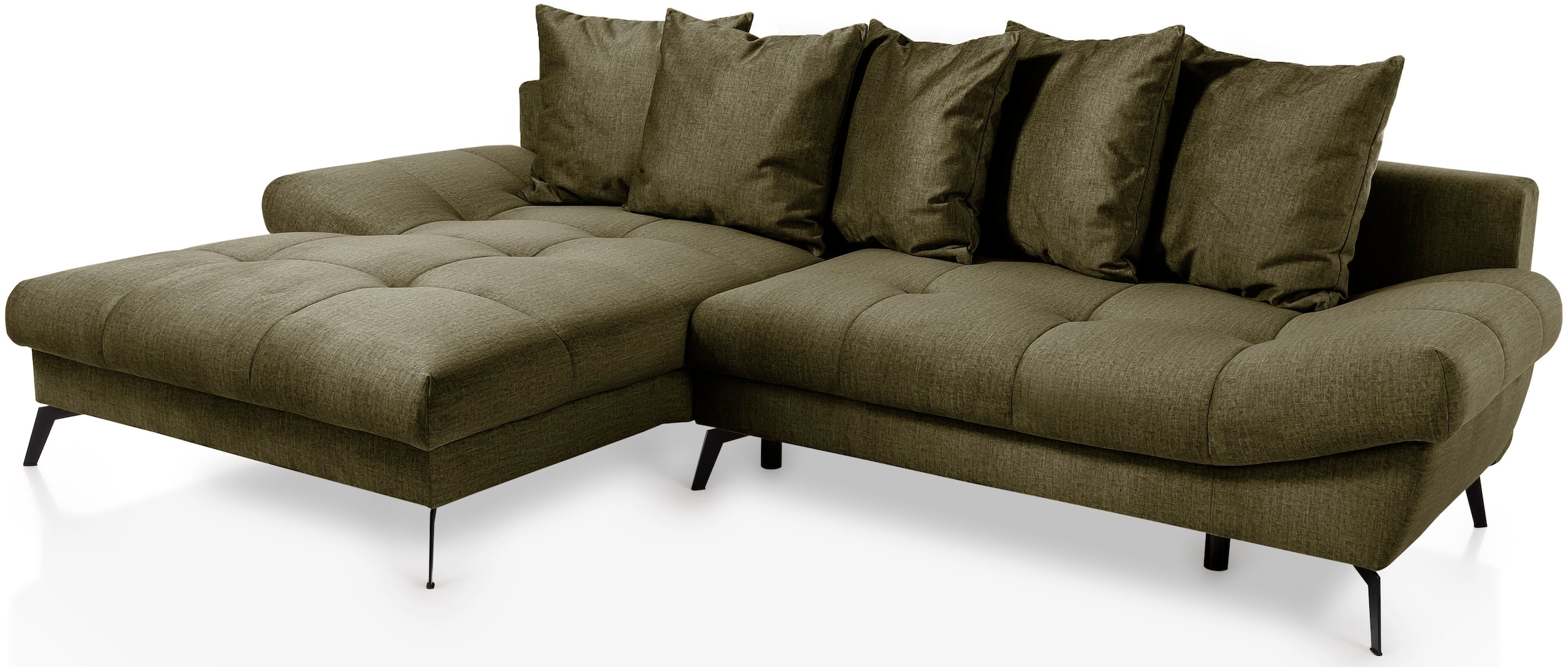 exxpo - sofa fashion Ecksofa »Olmedo, extravagantes Design und toller Sitzkomfort, L-Form«, inklusive Bettfunktion, Bettkasten und Rückenkissen
