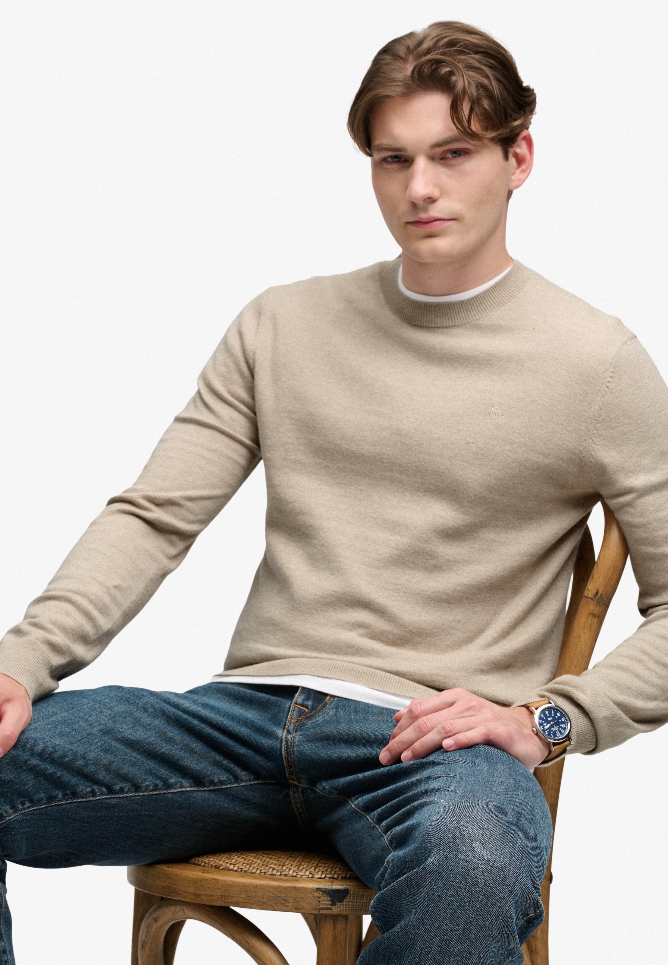 Superdry Rundhalspullover »ESSENTIAL LW WOOL BLEND JUMPER« Baumwollmischung, slim fit