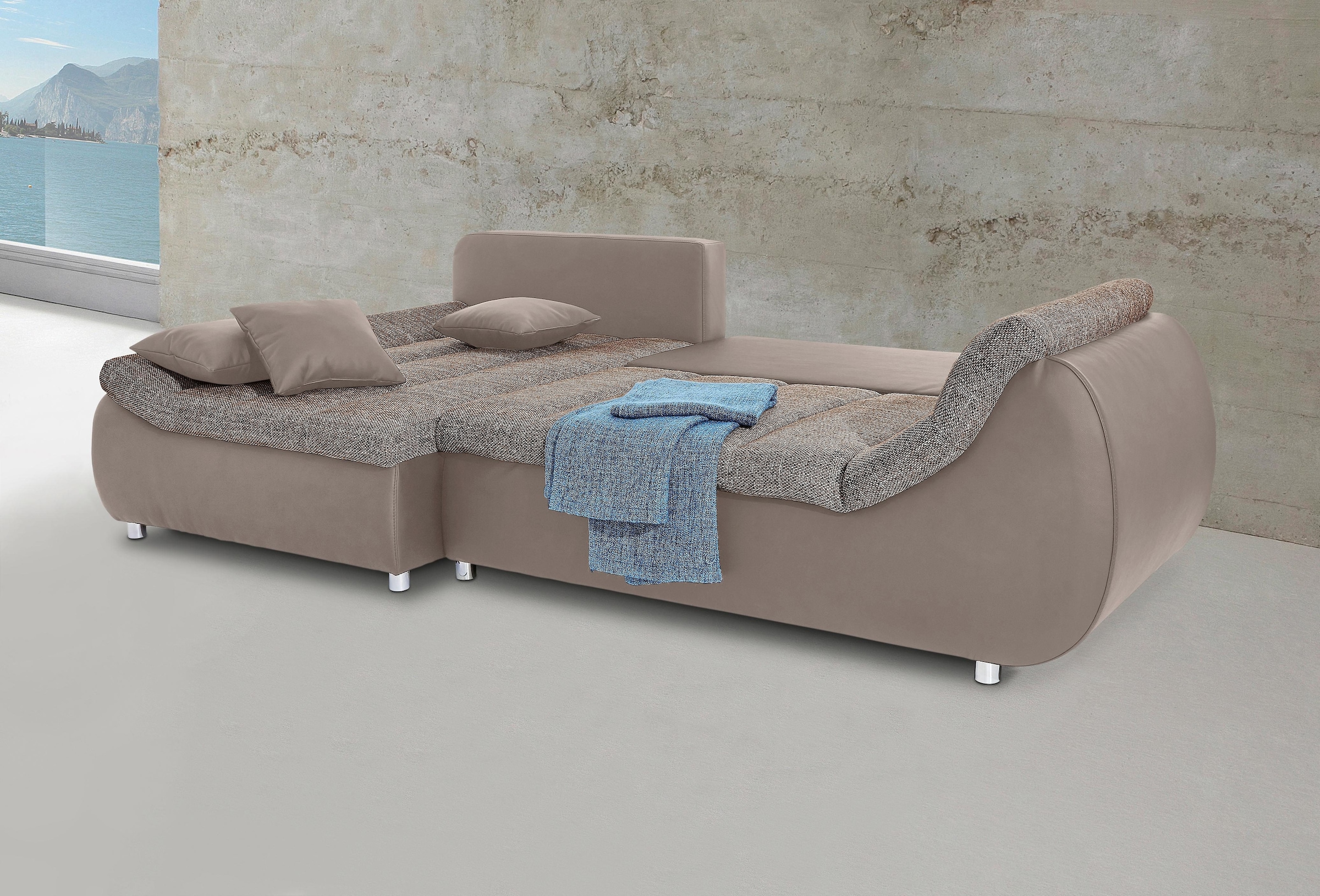 INOSIGN Ecksofa »Imola bequem, aktuelle Steppung im Sitz, L-Form, Breite 270cm«, wahlweise mit Bettfunktion