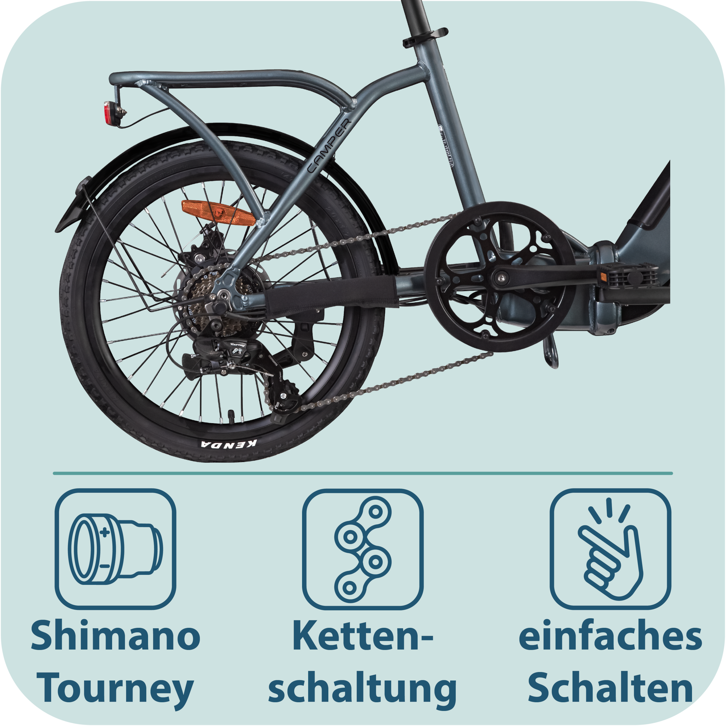 Tretwerk »Camper« 7 Gang Shimano Tourney TY300 Schaltwerk Kettenschaltung Heckmotor 250 W