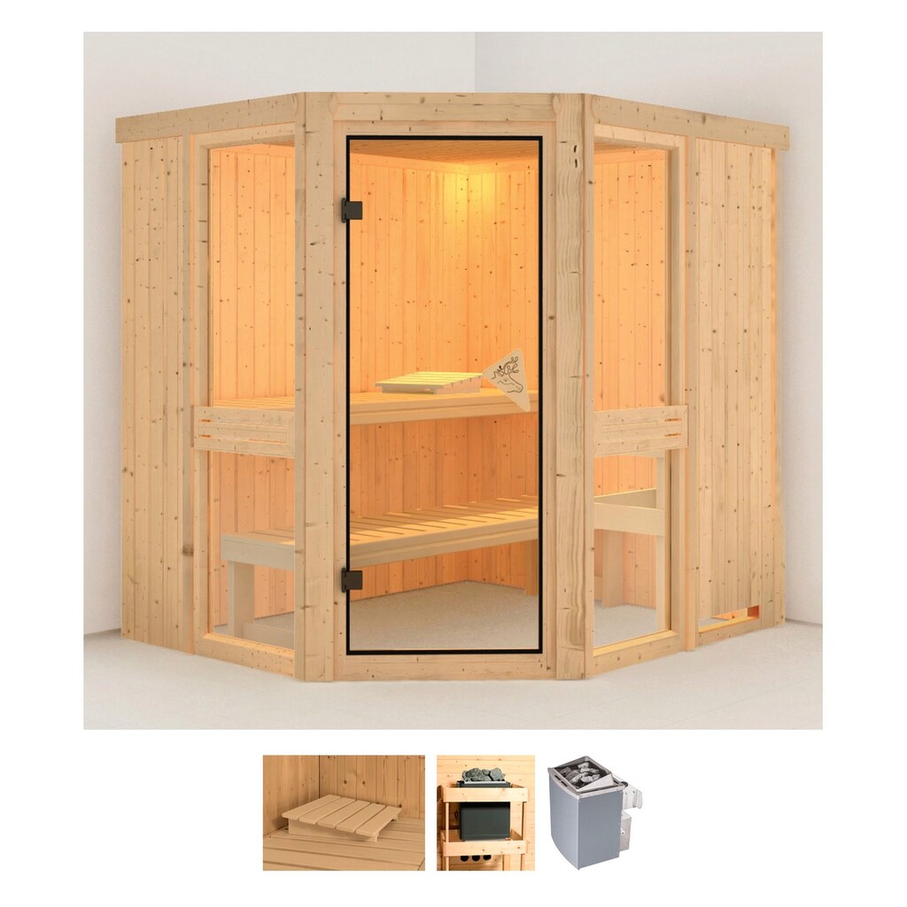 Karibu Sauna »Aline 1«, (Set), 9-kW-Ofen mit integrierter Steuerung