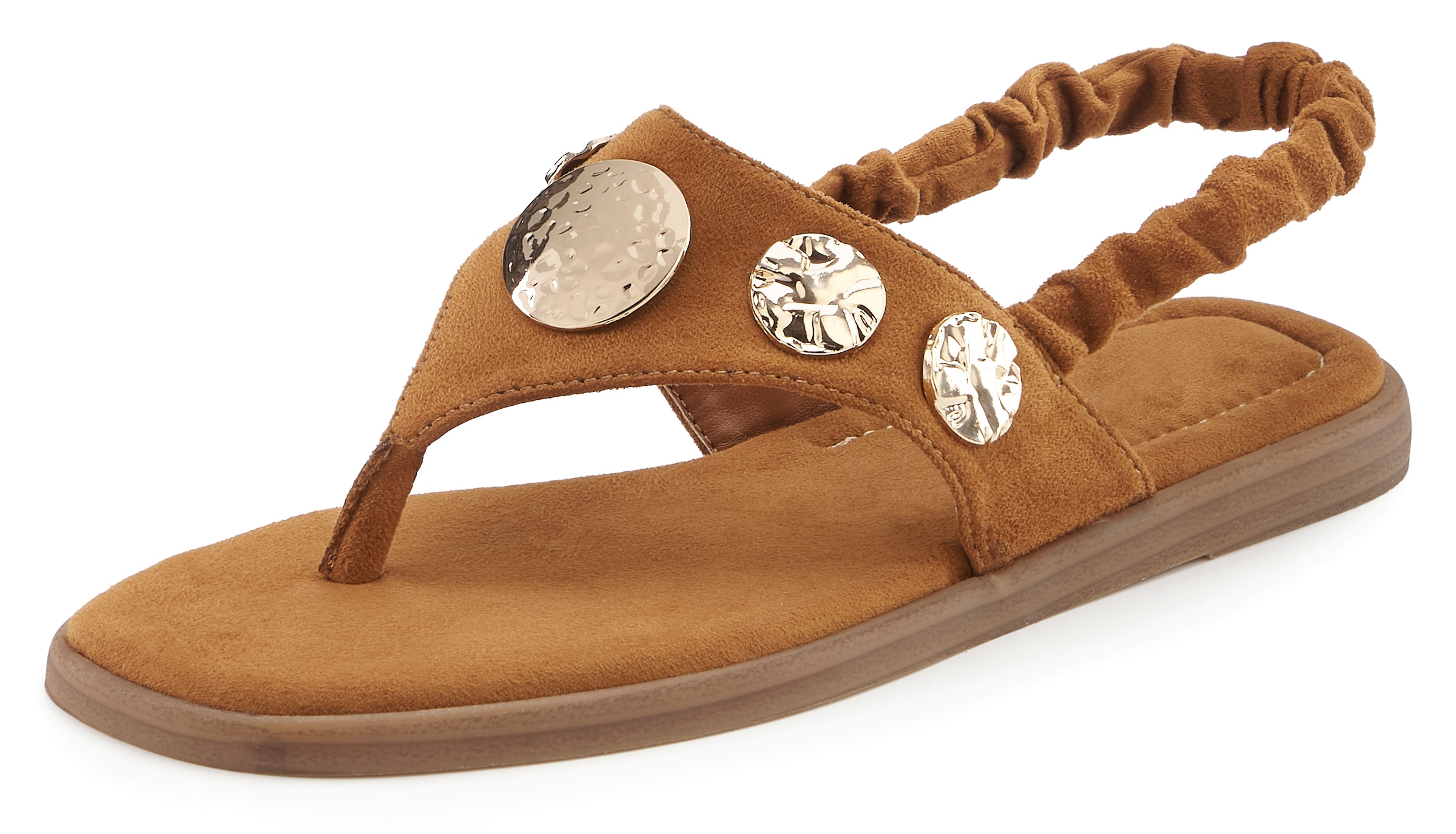 LASCANA Zehentrenner »Sommerschuh, offener Schuh, Sandalette, Sandale«  mit goldfarbenen Schmuckelementen VEGAN