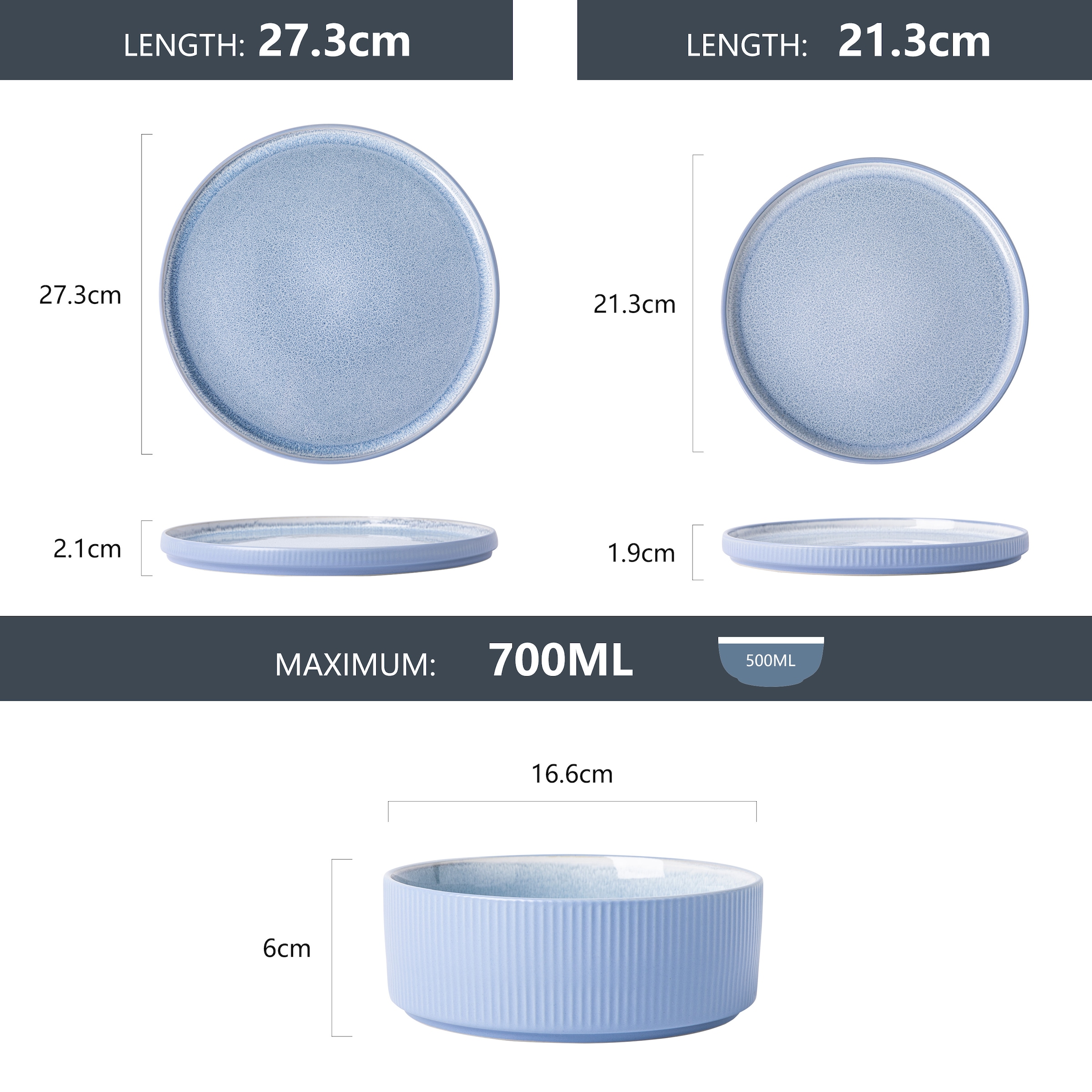 OTTO home Geschirr-Set »Ylvii, außen matt, innen reaktiv glasiert« Riffeloptik, spülmaschinenfest und mikrowellengeeignet