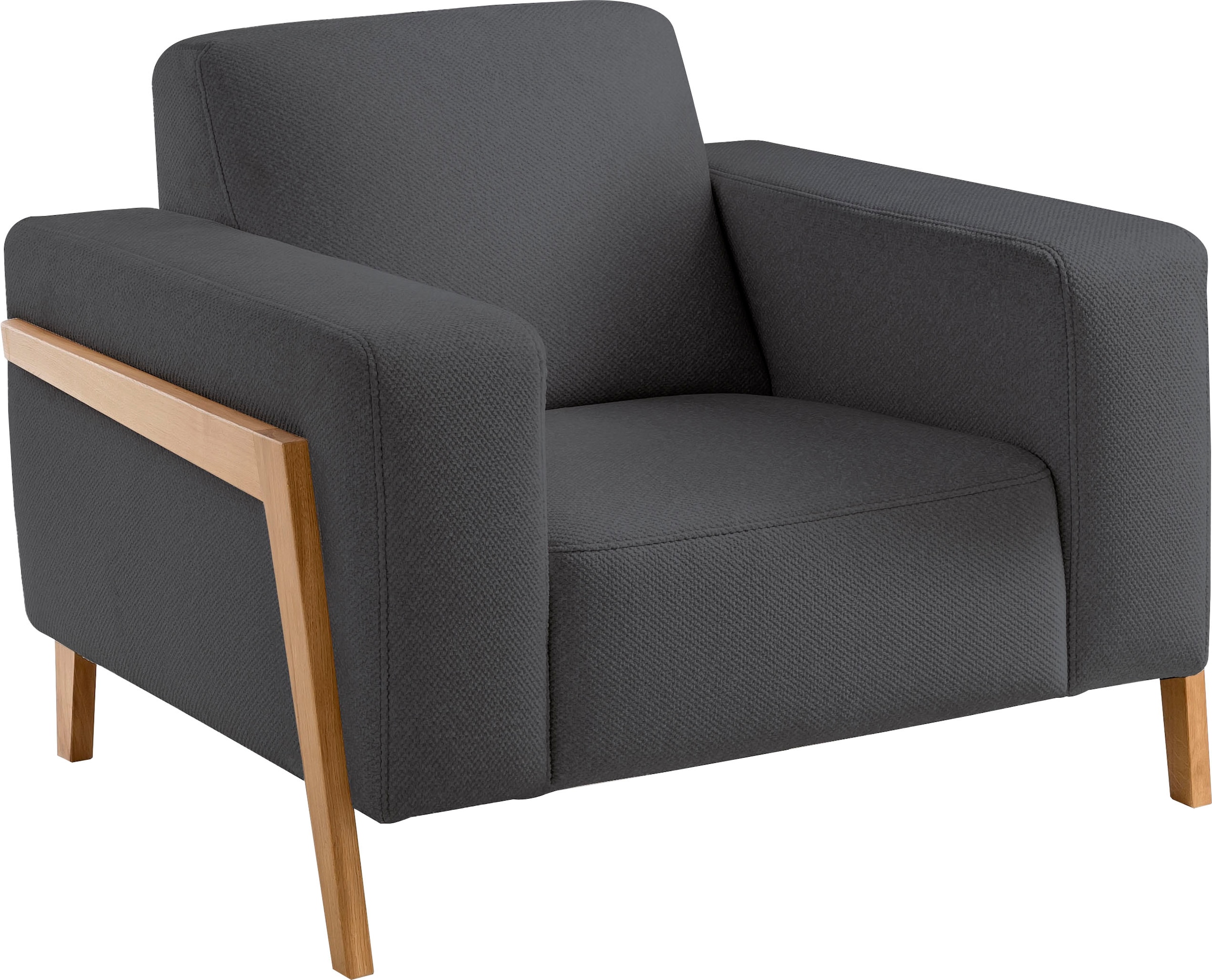 exxpo - sofa fashion Sessel »Starr, Loungesessel, Scandic Design mit Sichtholz am Armteil«, im Scandinavian Design, mit Massive Holzfüße, frei im Raum stellbar