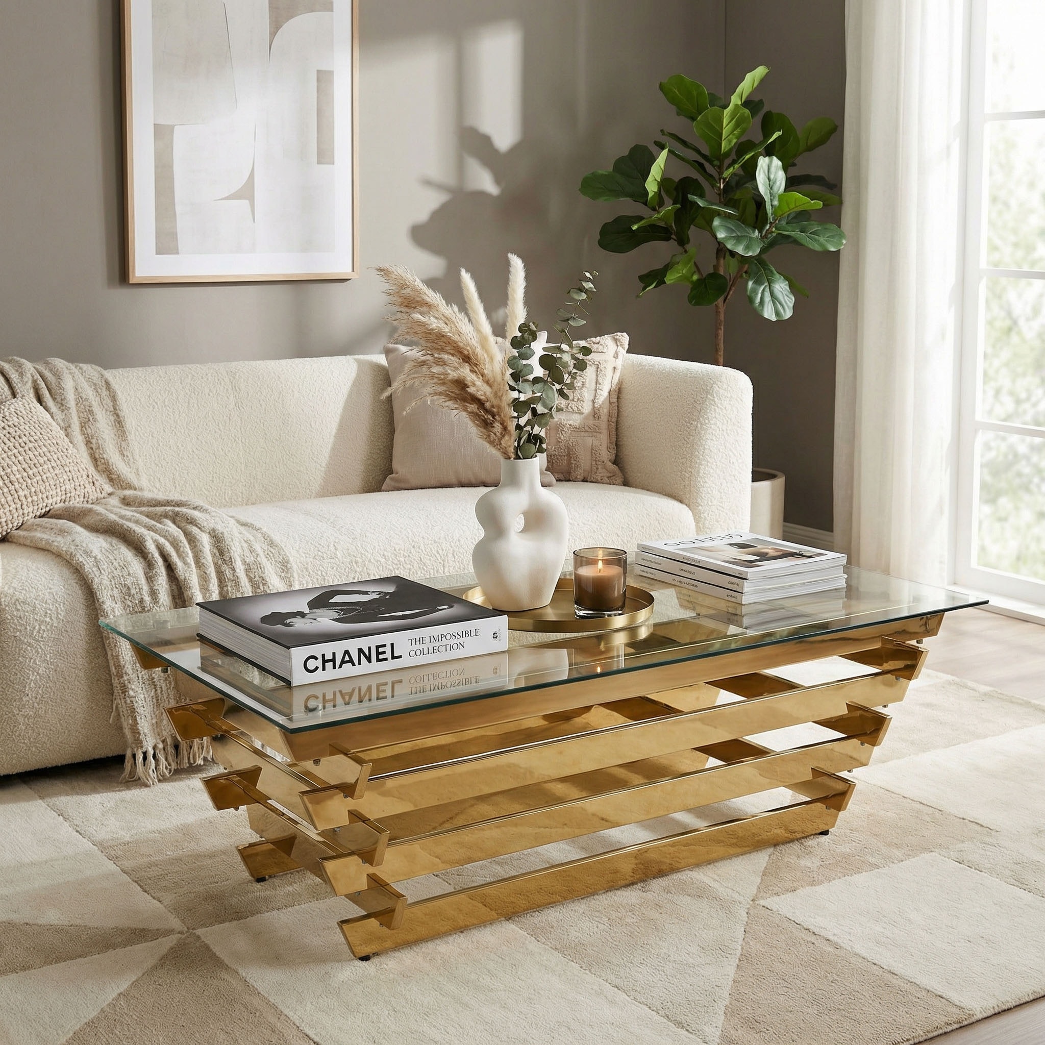 SalesFever Couchtisch »Eleganter Tisch für Wohnzimmer« Edles Design-Gestell aus rostfreiem Stahl