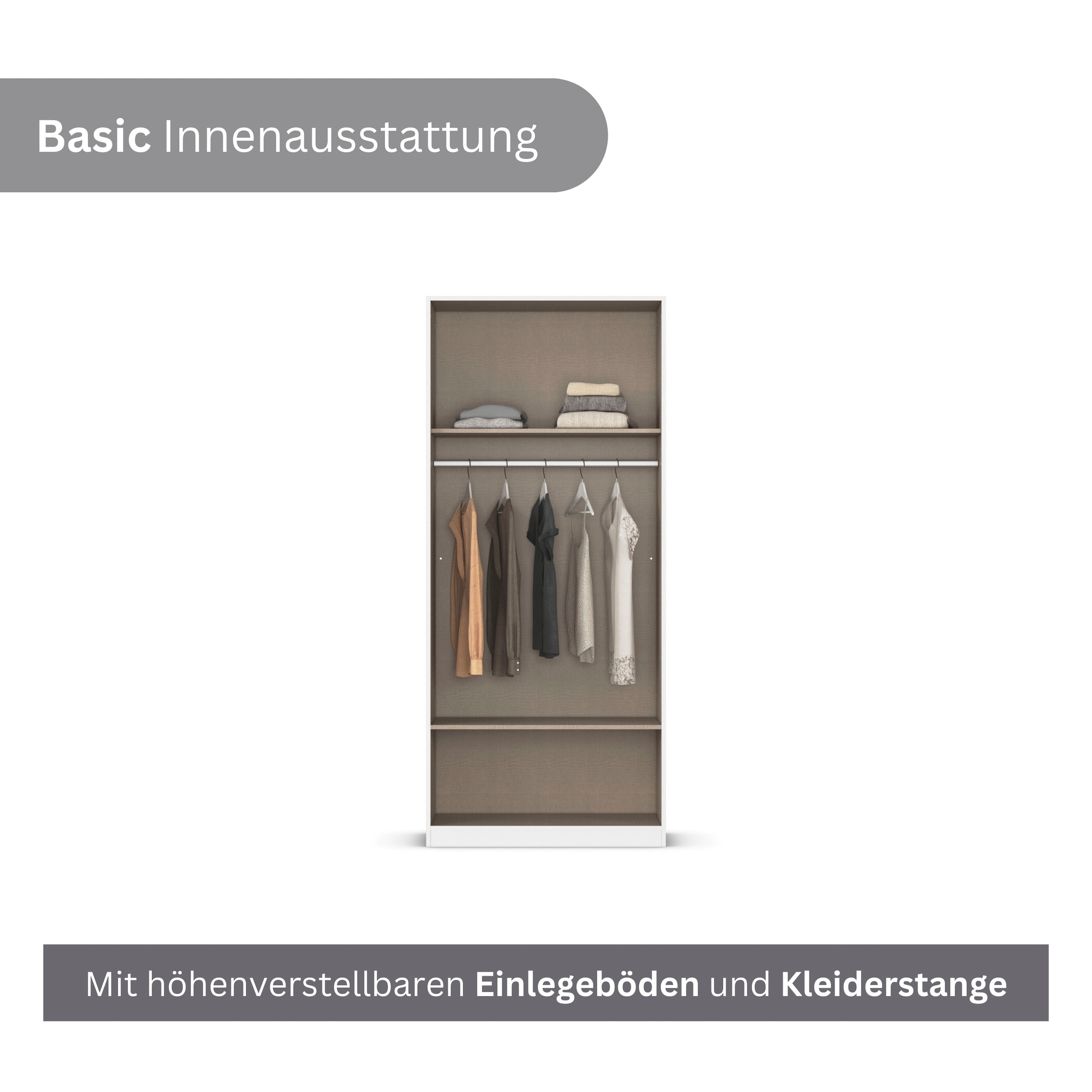 rauch Drehtürenschrank »Kleiderschrank Garderobe GAMMA Breiten 91/136/181/226/271/315/360 cm« in 3 Ausstattungen BASIC/CLASSIC/PREMIUM (inkl. SOFT-CLOSE-Funktion),  mit Schubladen, verschiedene Griff-Varianten TOPSELLER MADE IN GERMANY