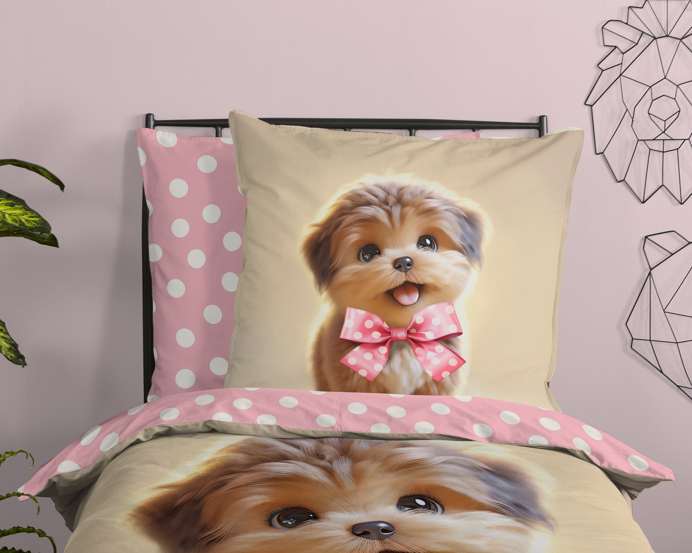 PURE luxury collection Kinderbettwäsche »Bobi«, Mikrofaser, 135x200, 2 Teilig, Wendeoptik, Kind, Hund, Welpe
