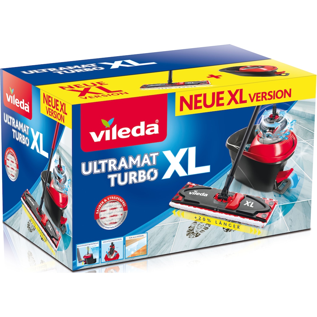 Vileda Bodenwischer-Set »Ultramax XL Turbo Box«, (Set, 3 St., Stiel, extragroßer Wischbezug, Powerschleuder und Fußpeda)
