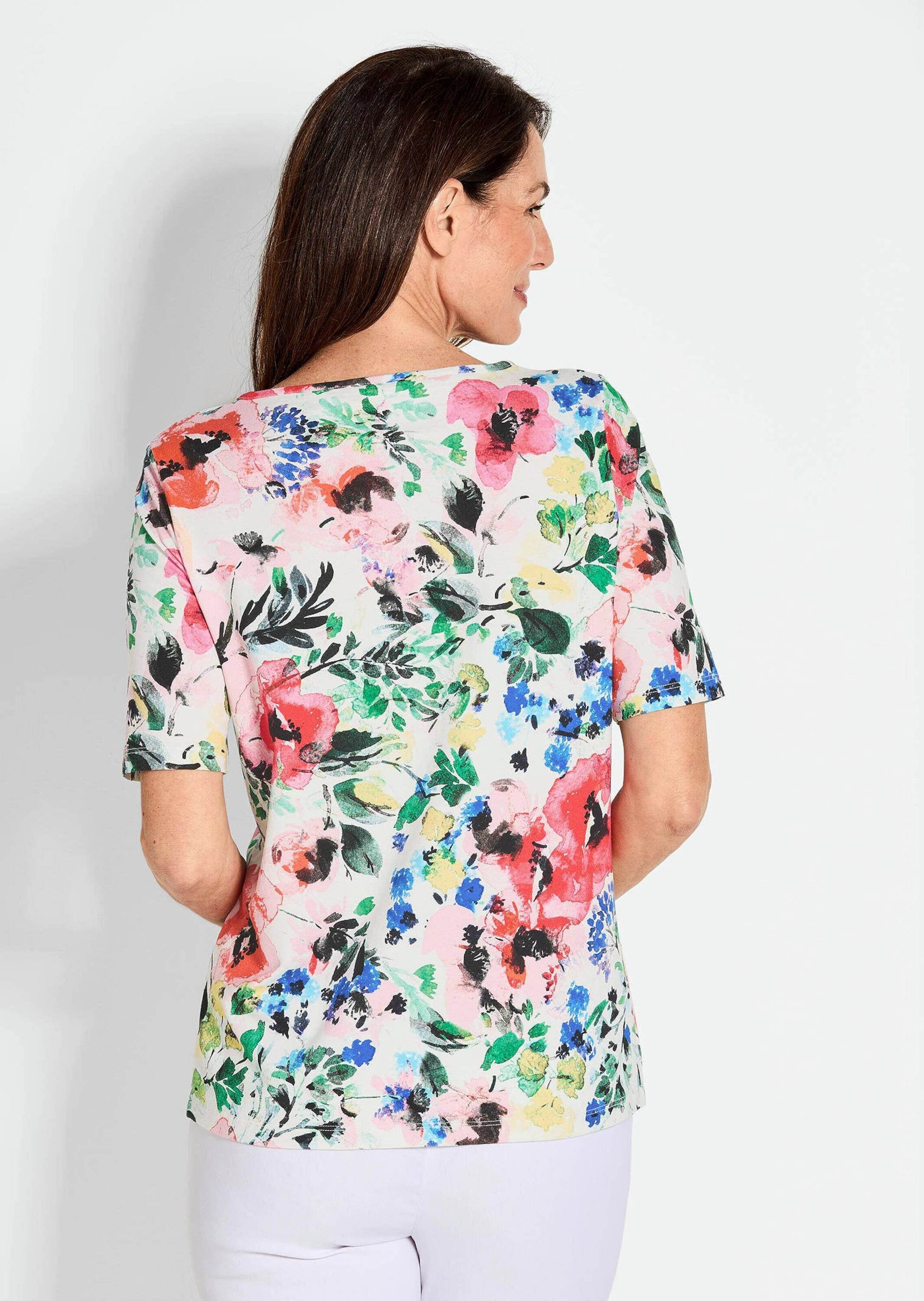 GOLDNER Kurzarmshirt »Kurzgröße Florales Shirt in bunten Farben mit Halbarm«
