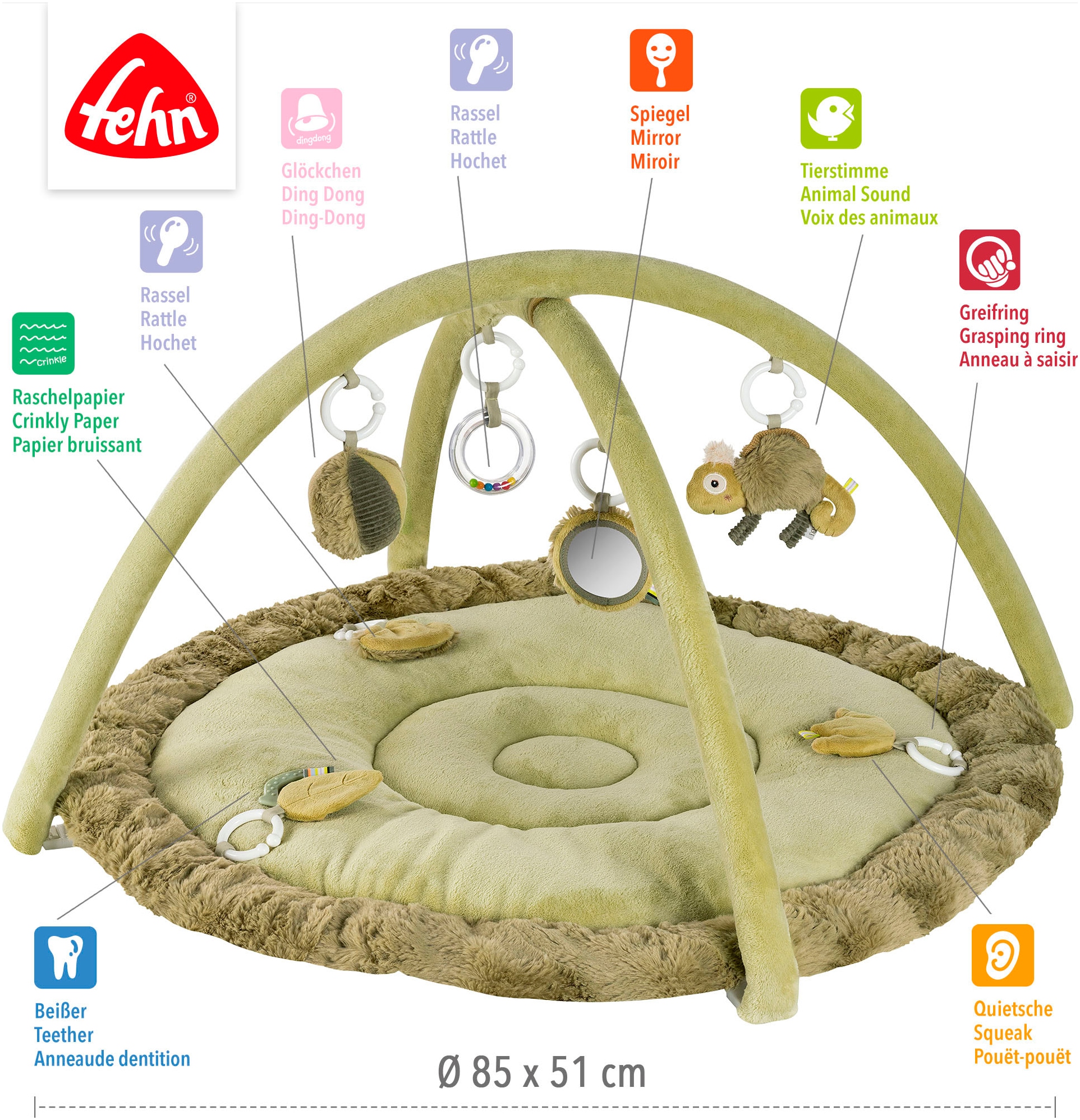 Fehn Spielbogen »Lazy, Crazy & Pink, Chamäleon, 3-D-Activity-Decke«, mit 5 abnehmbaren Spielzeugen