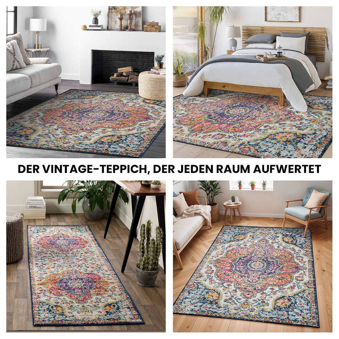 Livabliss Teppich »RABAT«, rechteckig, 8 mm Höhe, Vintage Orientteppich, Kurzflor Boho Wohnzimmerteppich, Läufer