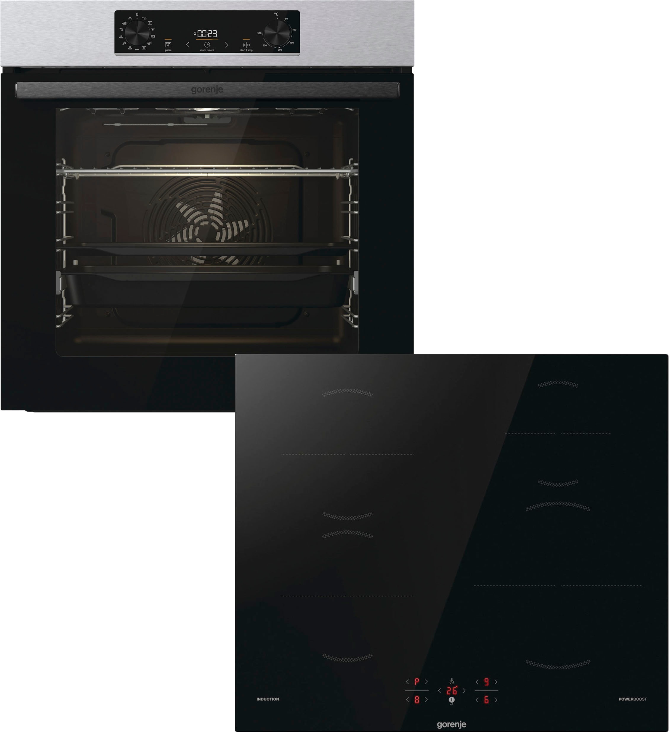 Gorenje Backofen-Set »Pacific Backofen-Set Basic Induktion 2021« mit 1-fach-Teleskopauszug Aqua Clean Set, 2 Stk. tlg. Pizzafunktion mit 300 °C –...