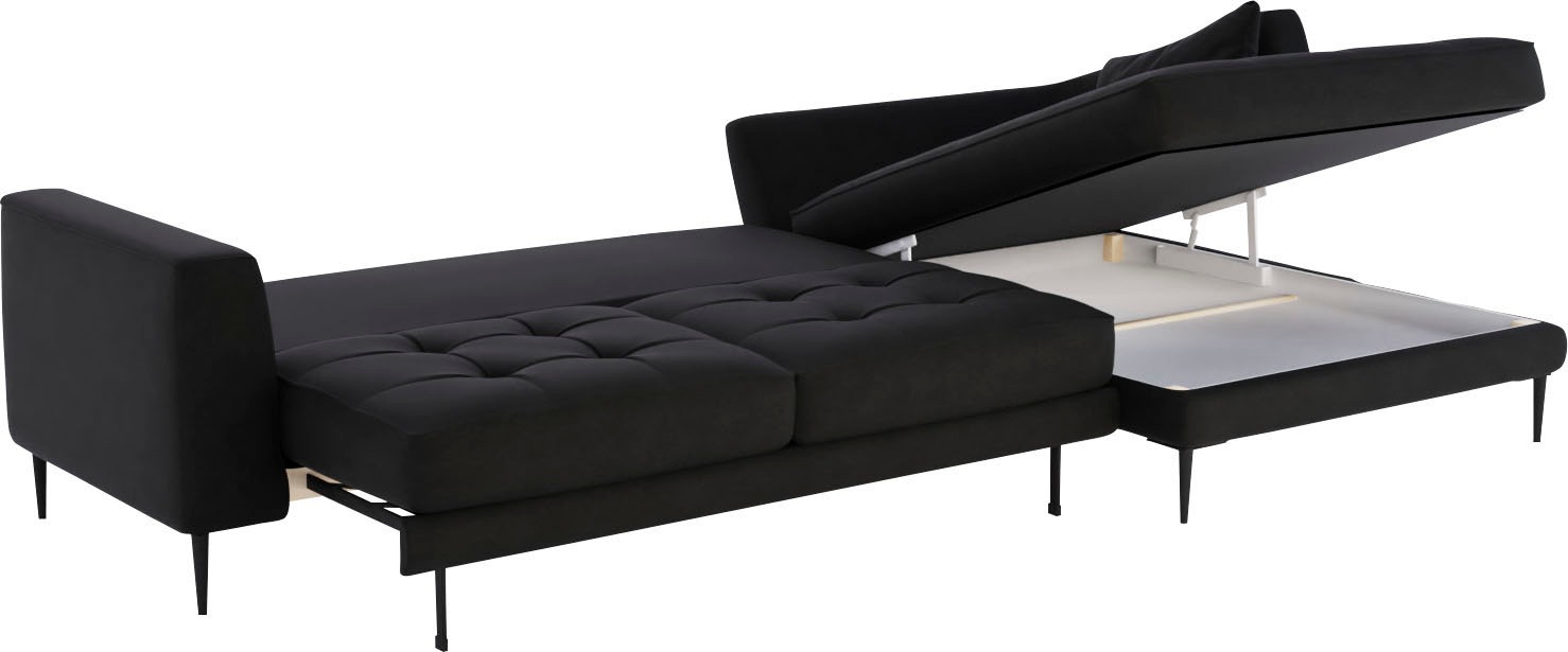 TRENDMANUFAKTUR Ecksofa »Luzi, wahlweise mit Schlaffunktion und Bettkasten, gemütlich, L-Form«, Designsofa mit Ottomane, Metallfüße schwarz, Breite 264 cm