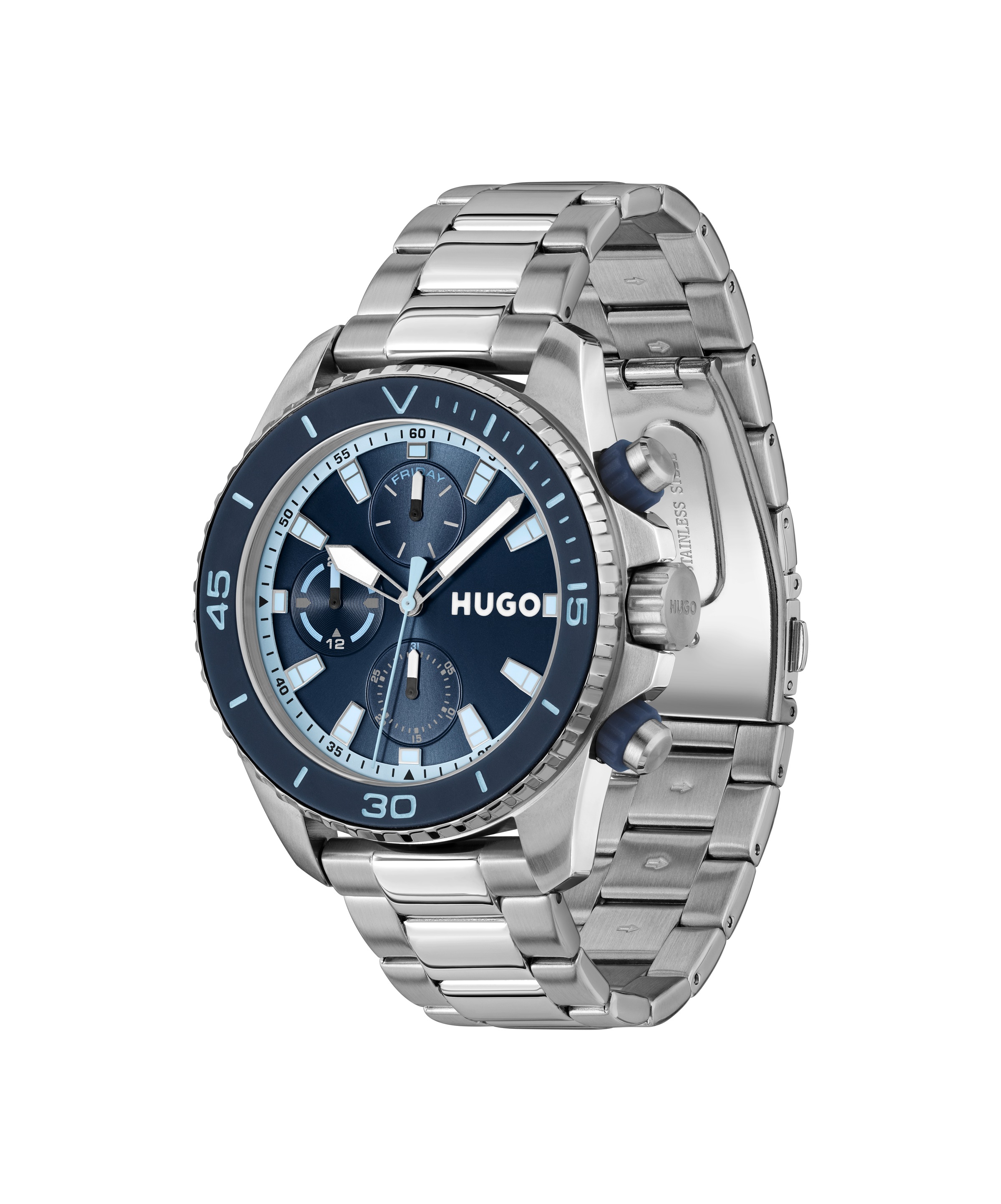 HUGO Multifunktionsuhr »#DIVE« Quarzuhr, Armbanduhr, Herrenuhr, Edelstahlarmband, analog