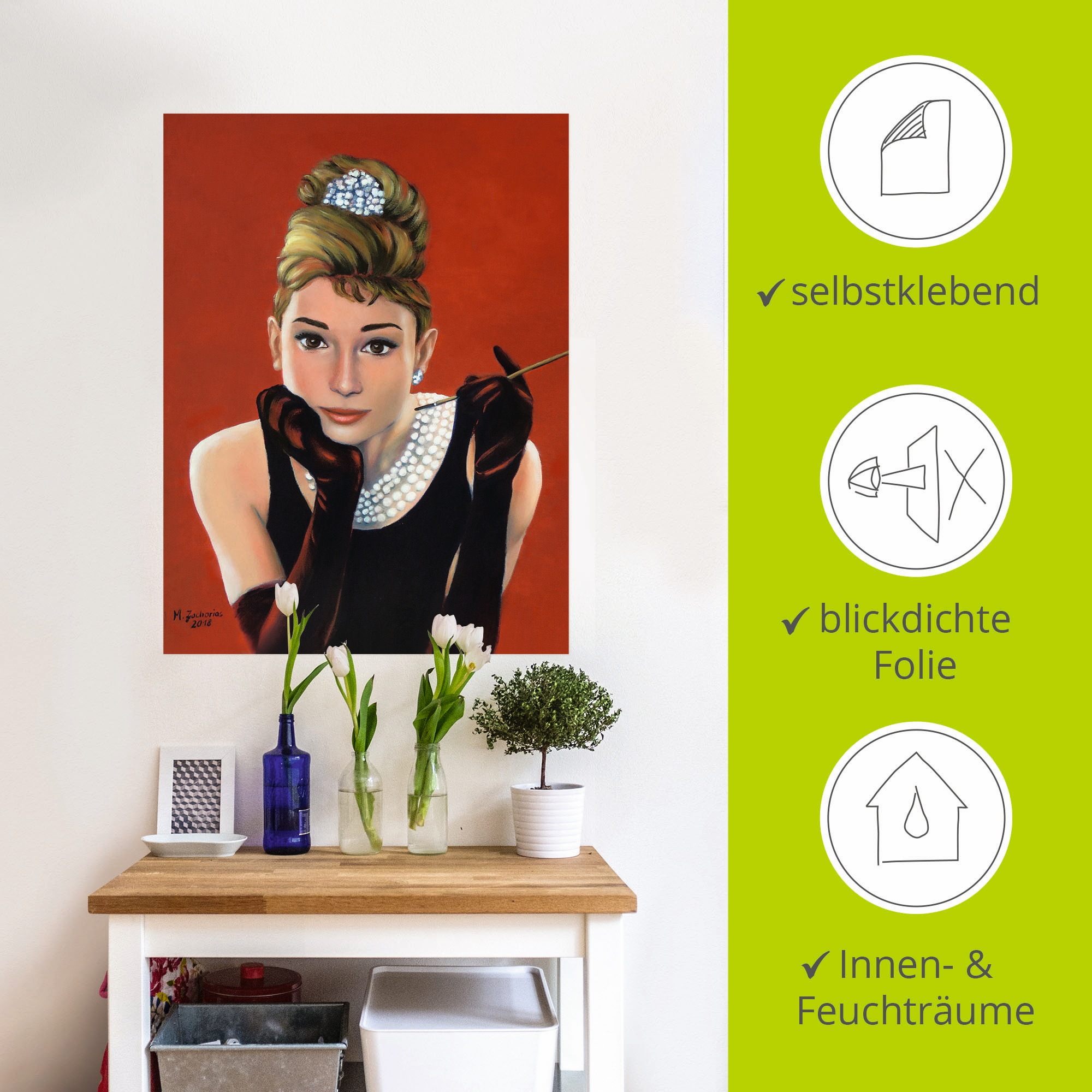 Artland Wandbild »Audrey Hepburn Porträt«, Stars, (1 St.), als Alubild, Outdoorbild, Leinwandbild, Poster, Wandaufkleber