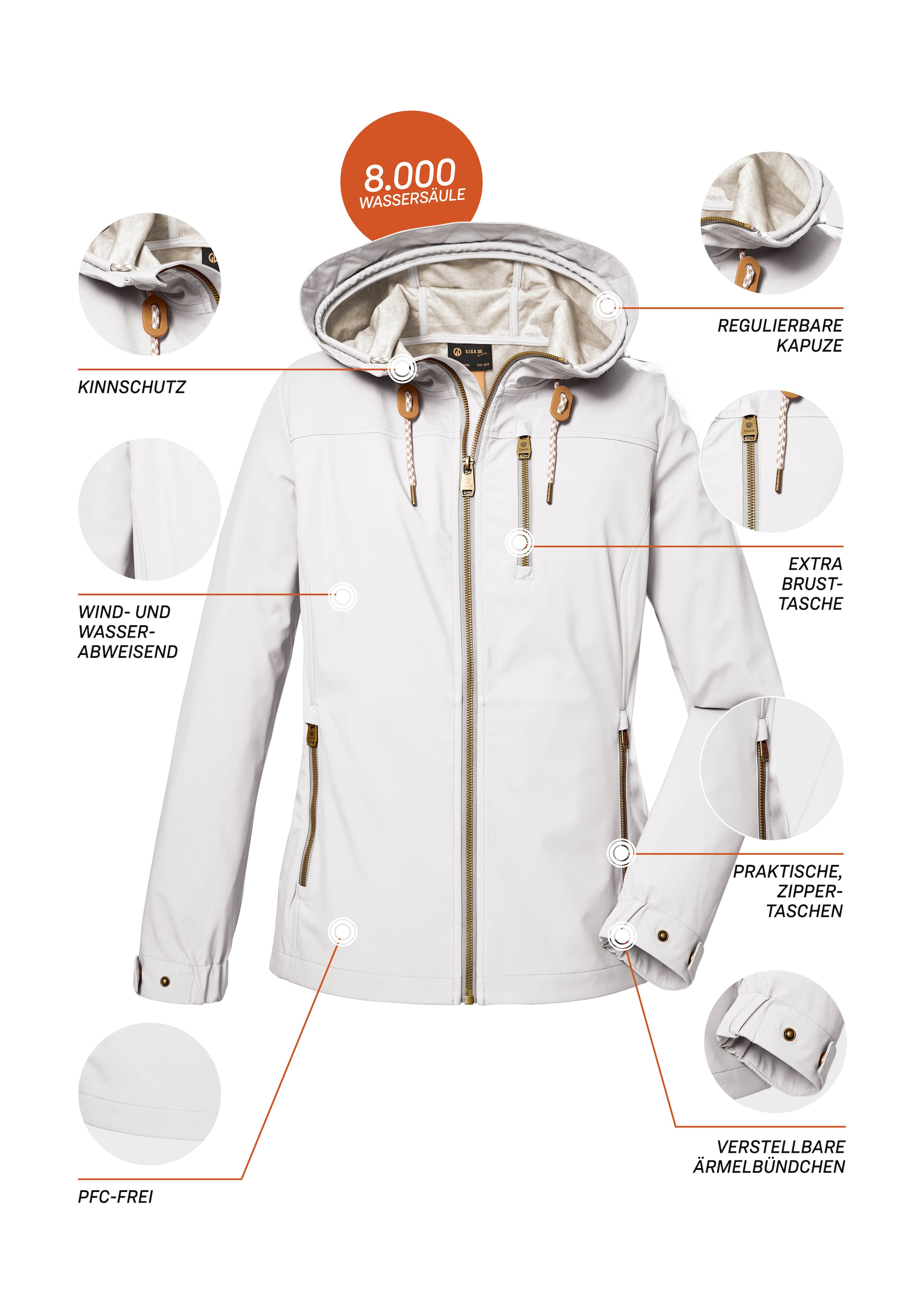 G.I.G.A. DX by killtec Softshelljacke »GS 24 WMN SFTSHLL JCKT«, Wasserabweisende Softshelljacke, verstellbare Kapuze, winddicht