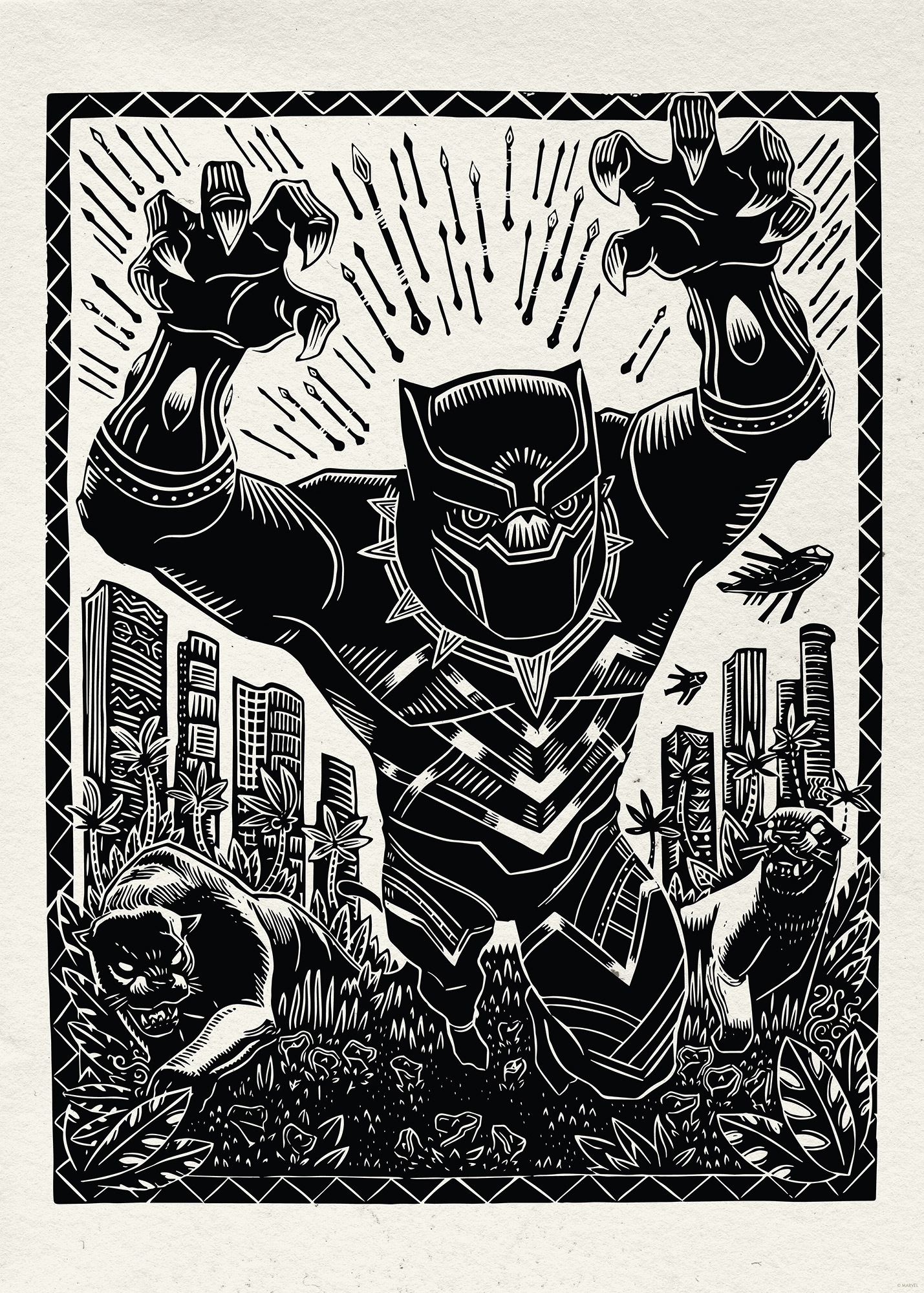 Komar Wandbild »Marvel Black Panther Lino-Cut Charge«, Disney, (Set, 1 St.), 50 x 70 cm (Breite x Höhe) - Kinderzimmer, Dekoration