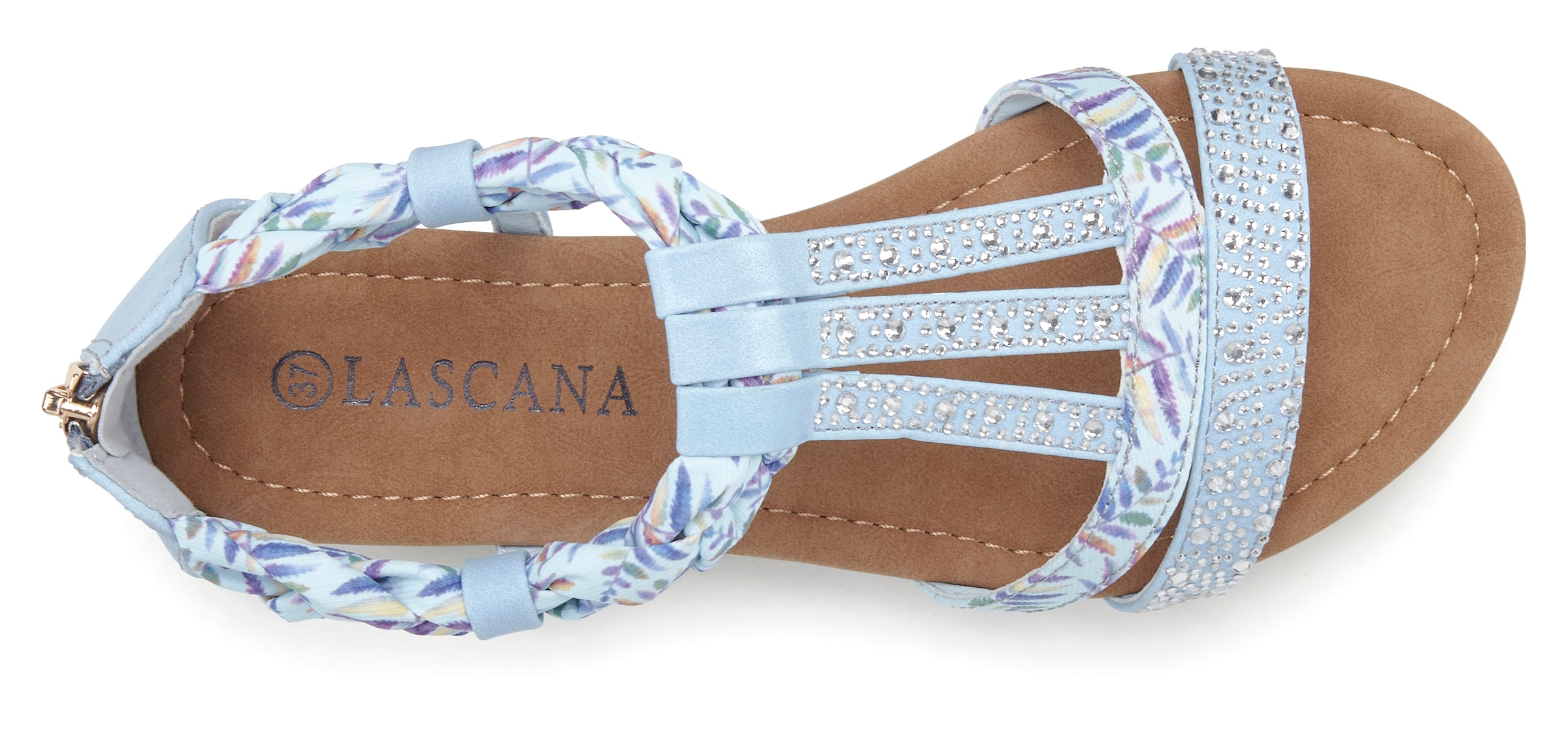 LASCANA Sandale, Sandalette, Sommerschuh mit Verzierung und kleinem Keilabsatz VEGAN