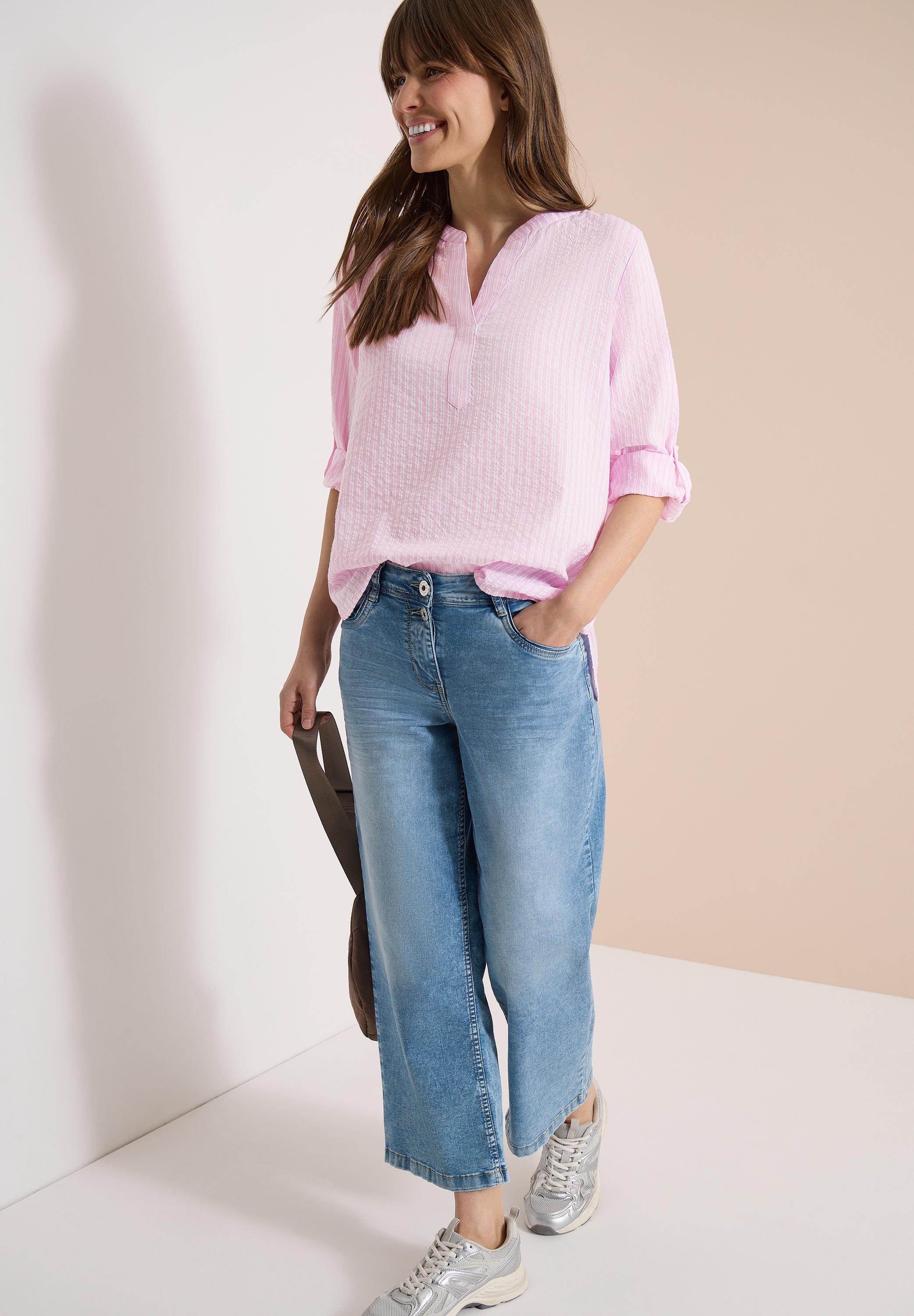 Cecil Hemdbluse 3/4-Arm Sommerbluse mit Turn-Up und Streifenmuster