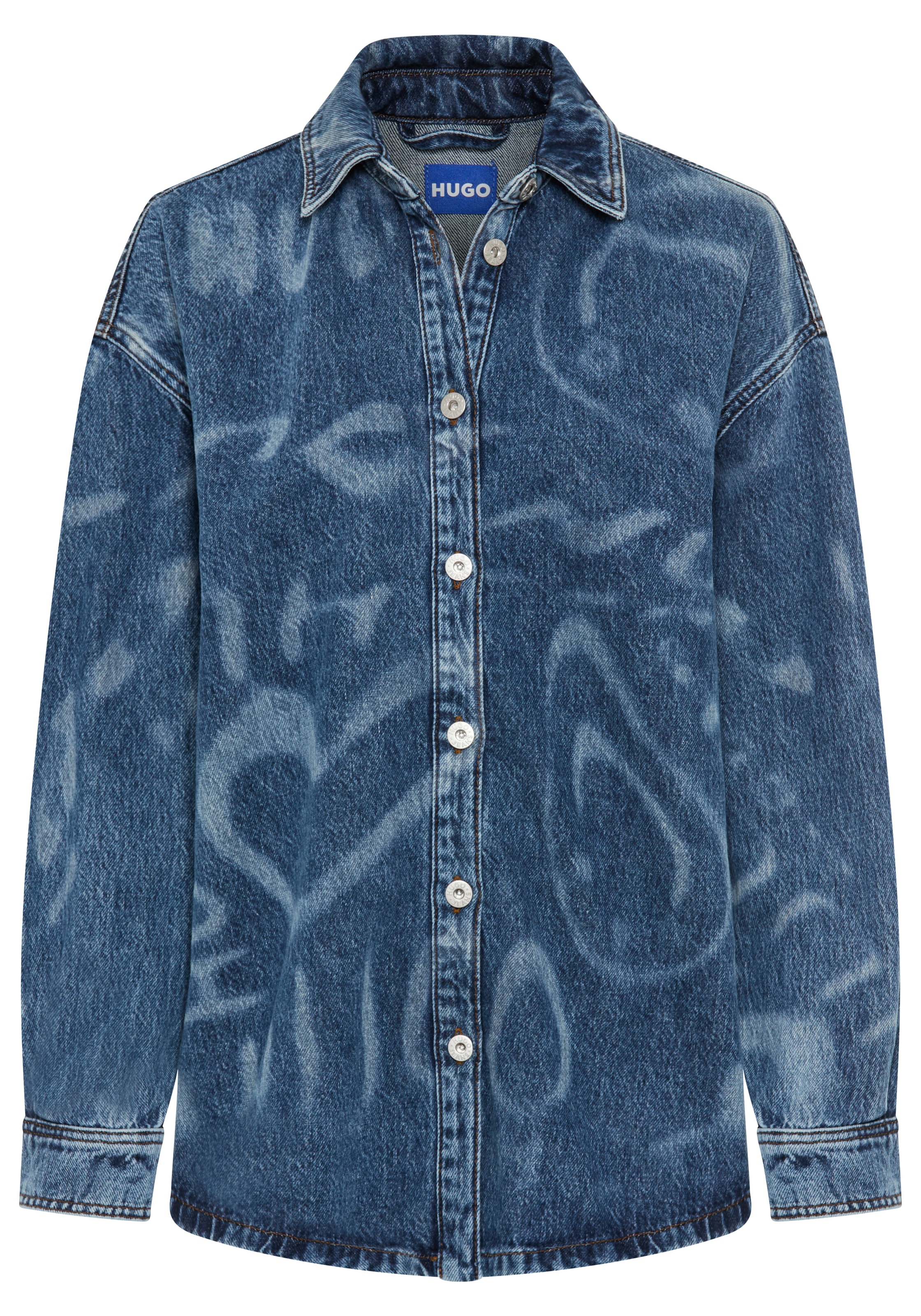 HUGO Blue Hemdbluse »Garesa« Denim mit Laserprint, Oversized Fit