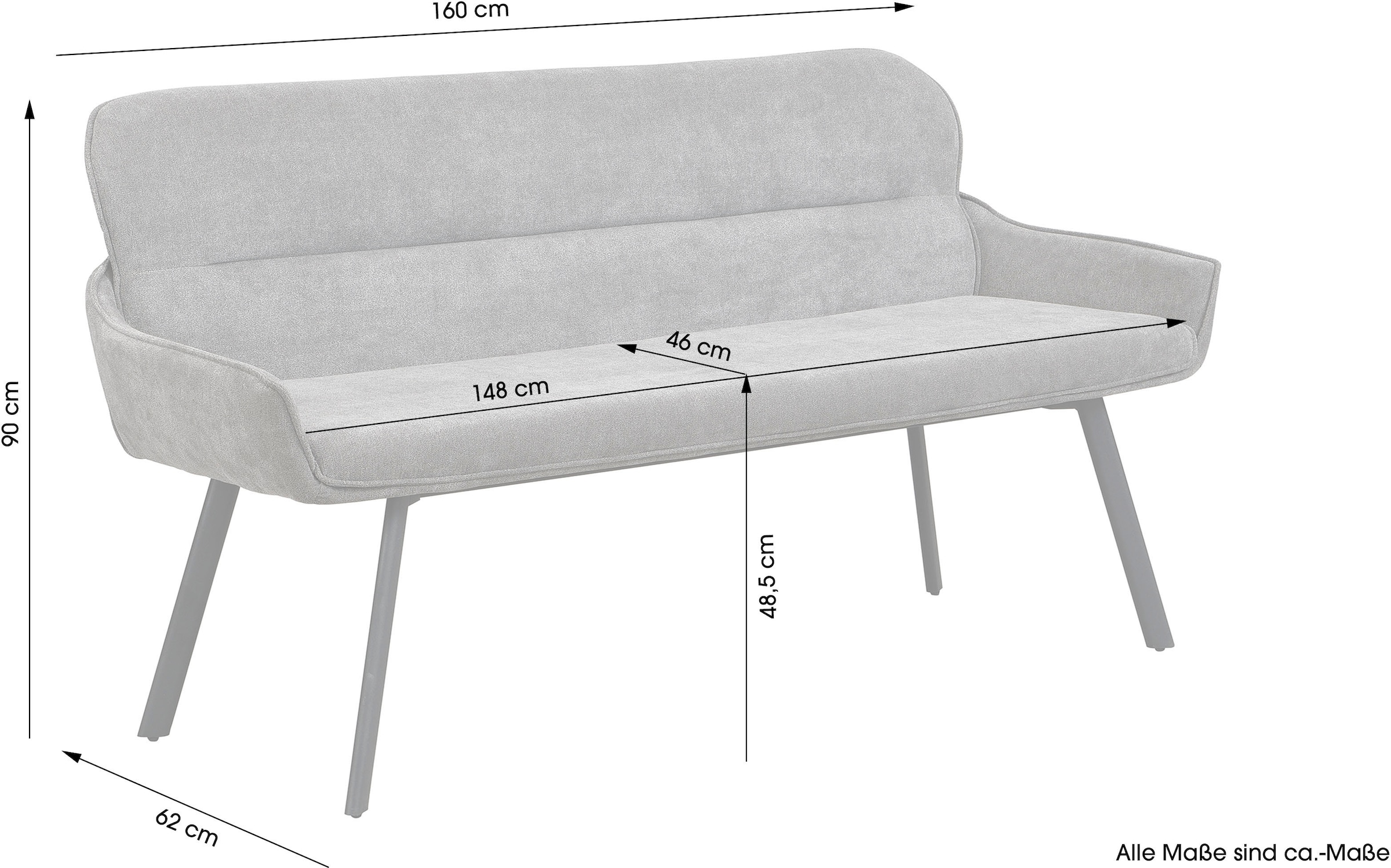 byLIVING Sitzbank »Rico« 1 Stk. tlg. gemütliche Esszimmerbank in 140 oder 160cm, hochwertiger Stoffbezug