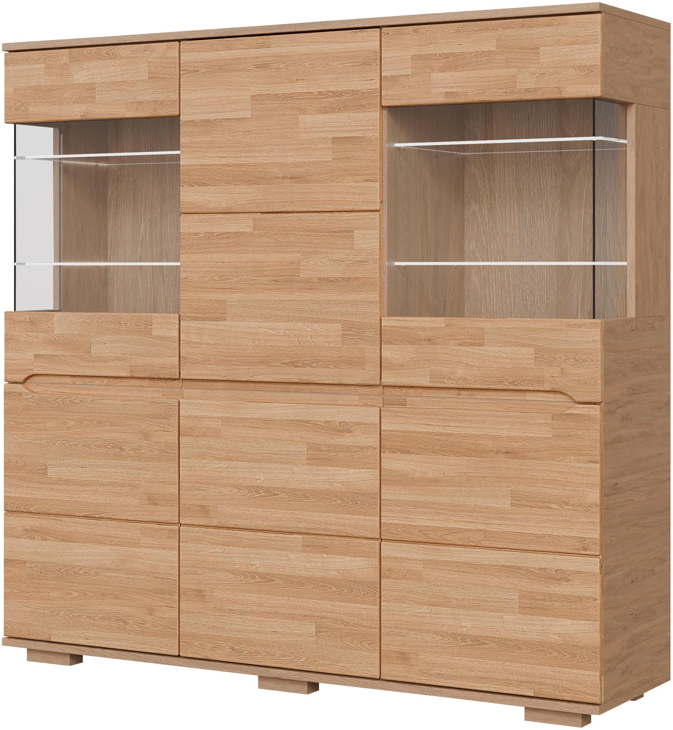OTTO home Highboard »VETRO Teilmassiv, Fronten Massivholz, Wohnzimmer, Stauraum,Griffmulde« B/T/H:150/40/1445,5cm, 15geschlossene Fächer,verstellbare Einlegeboden