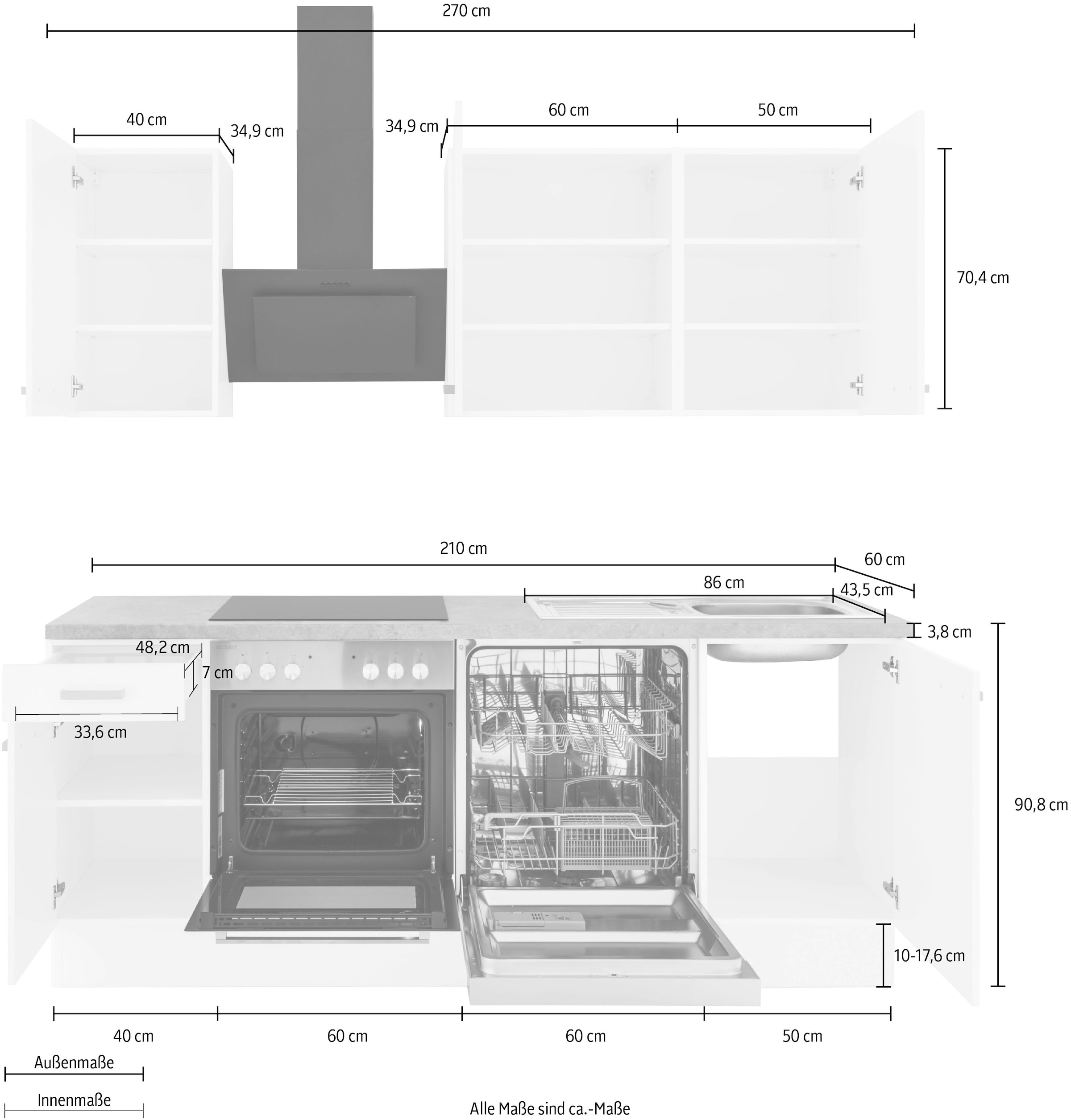 OPTIFIT Küchenzeile »Parma« mit E-Geräten, Breite 210 cm