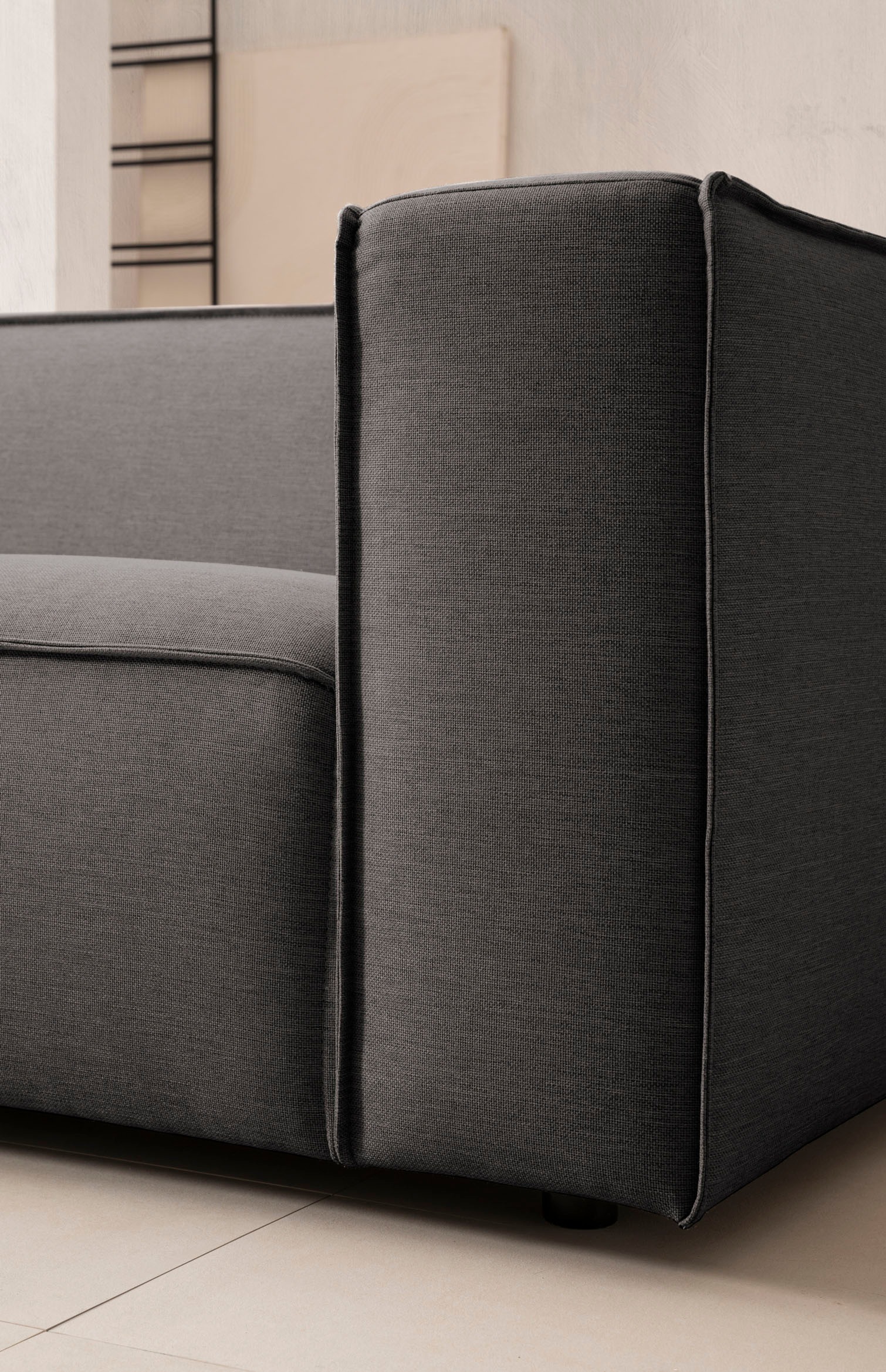 LeGer Home by Lena Gercke 3-Sitzer »PIARA, Couch mit Kedernaht, Sofa in Cord oder Leinenoptik«, schwarze Füße, bequemer Sitzkomfort