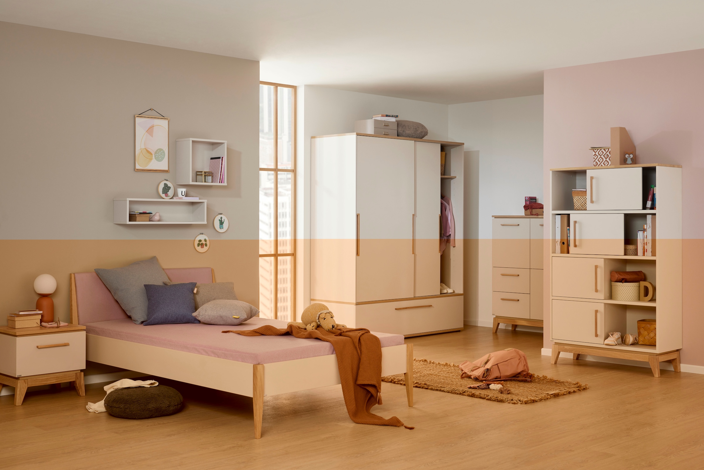 PAIDI Standregal »STIENE in Beige oder Grau, 8 Fächer, 4 Schiebetüren mit Soft-Close« B/H/T ca. 95/161/40cm,  modernes und langlebiges Regal mit Massivholz, Highboard