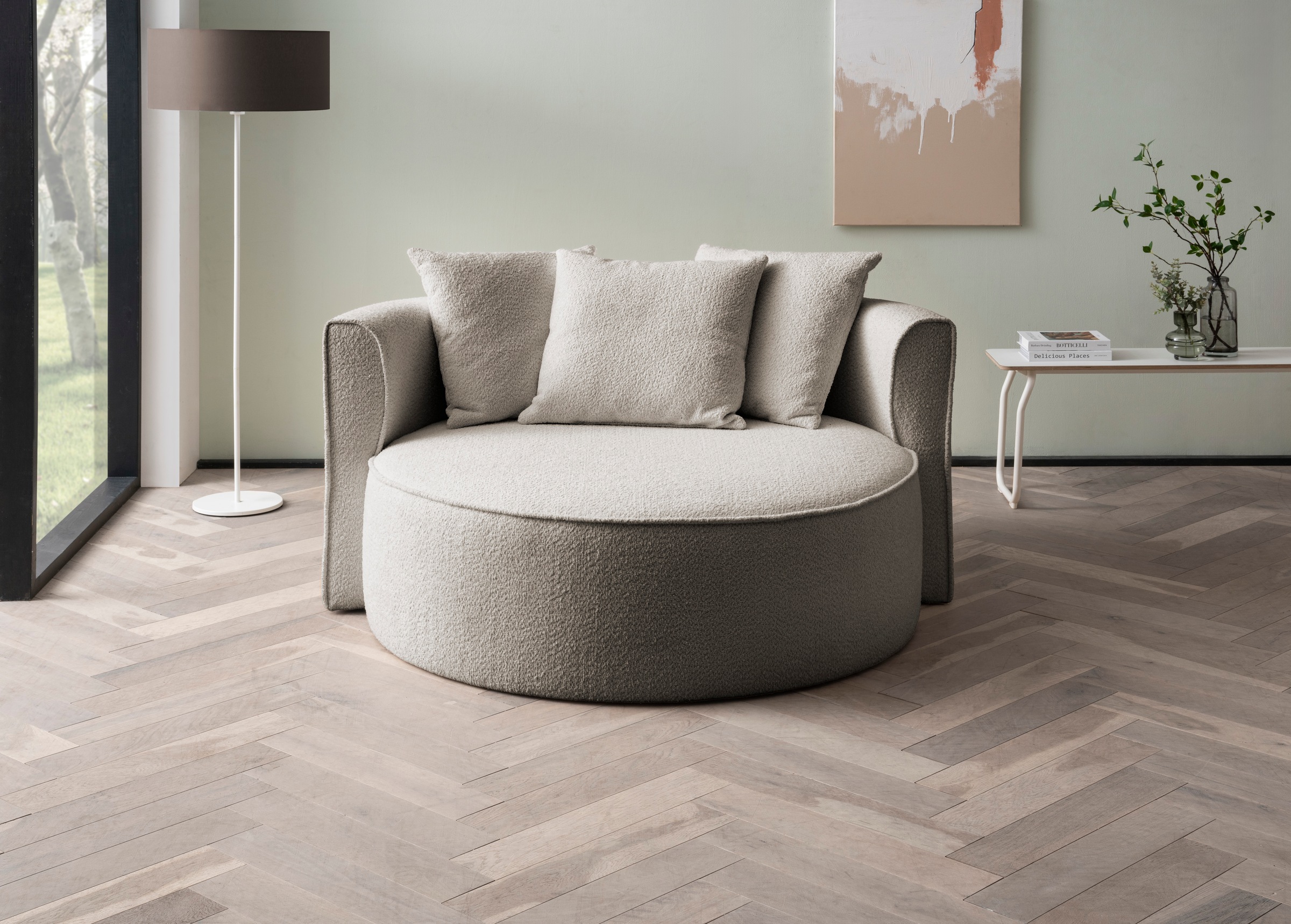 LeGer Home by Lena Gercke XXL-Sessel »ISALIE, Sessel in modernen Farben, Lesesessel, Loveseat, Big-Sessel«, trendige Stoffe, mit 3 Zierkissen, große Sitzfläche, Hocker optional